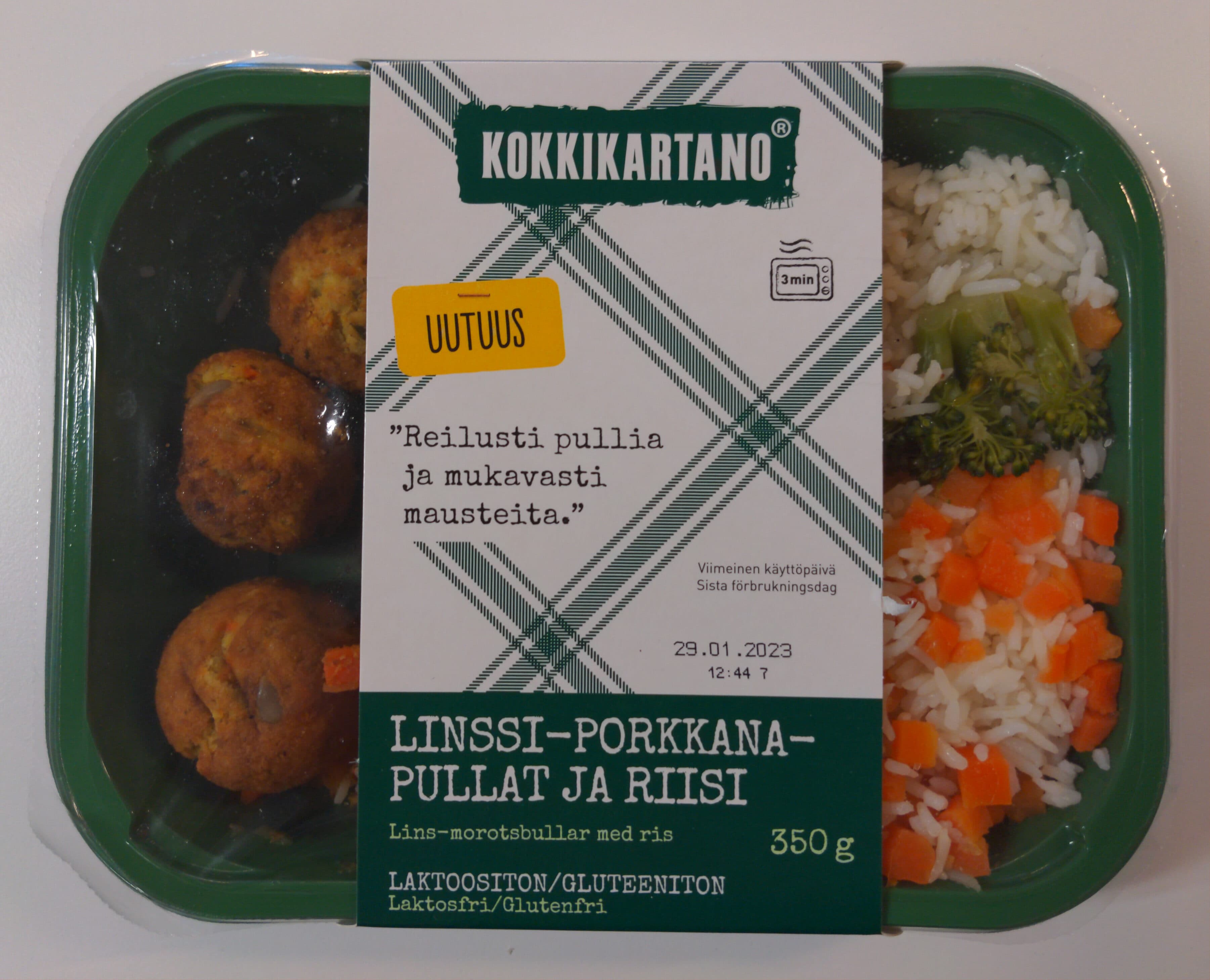Kokkikartano Linssi-porkkanapullat ja riisi packshot