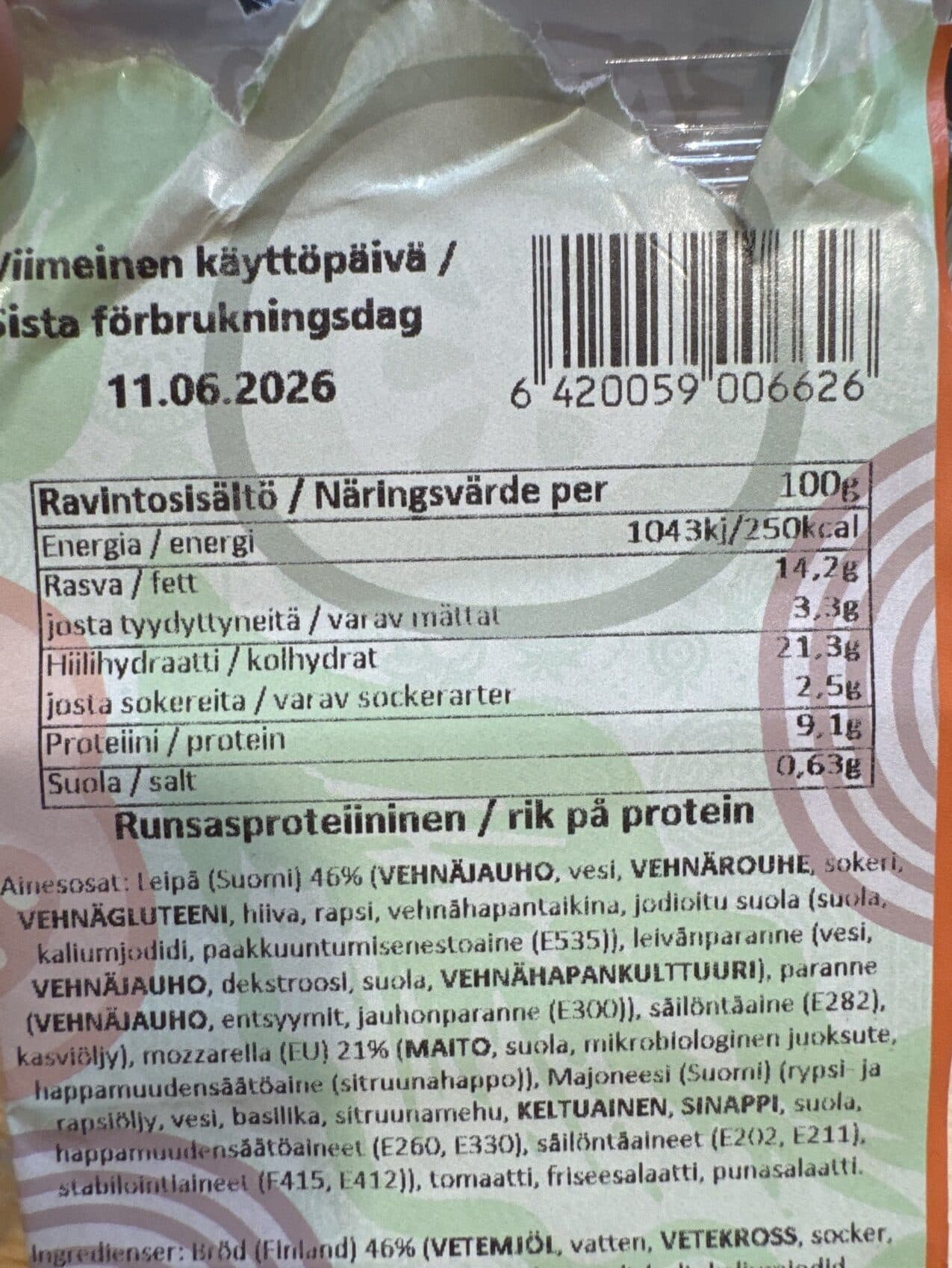 Eat & Enjoy Mozarella Basilika Sandwich packshot