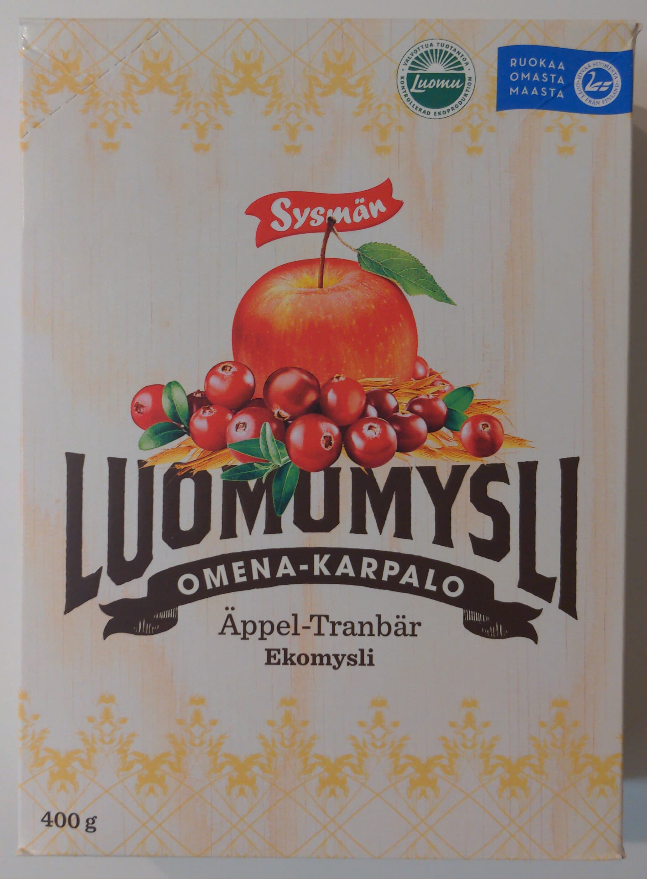Sysmän Luomumysli omena-karpalo packshot