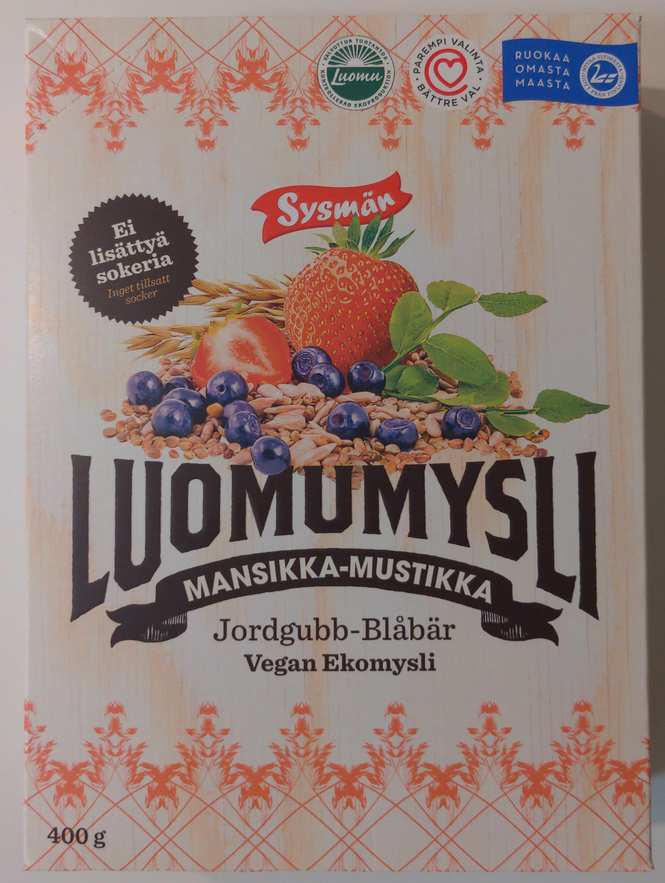Sysmän Luomumysli Mansikka-Mustikka packshot