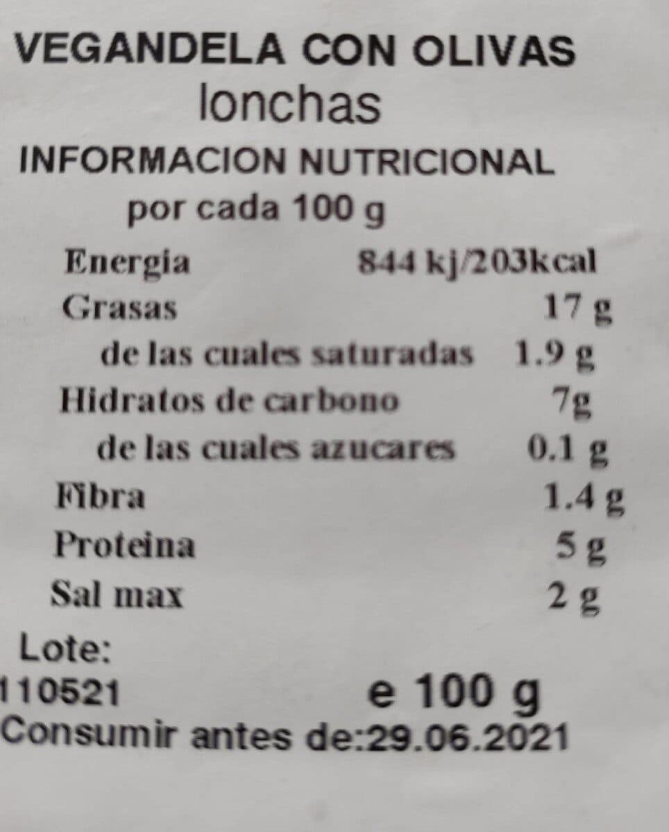 Taula Verda Vegandela de Olivas en lonchas packshot