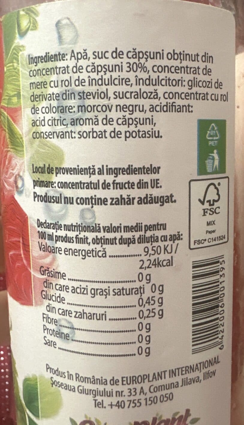 Europlant Strop Sirop Cu Capsuni packshot