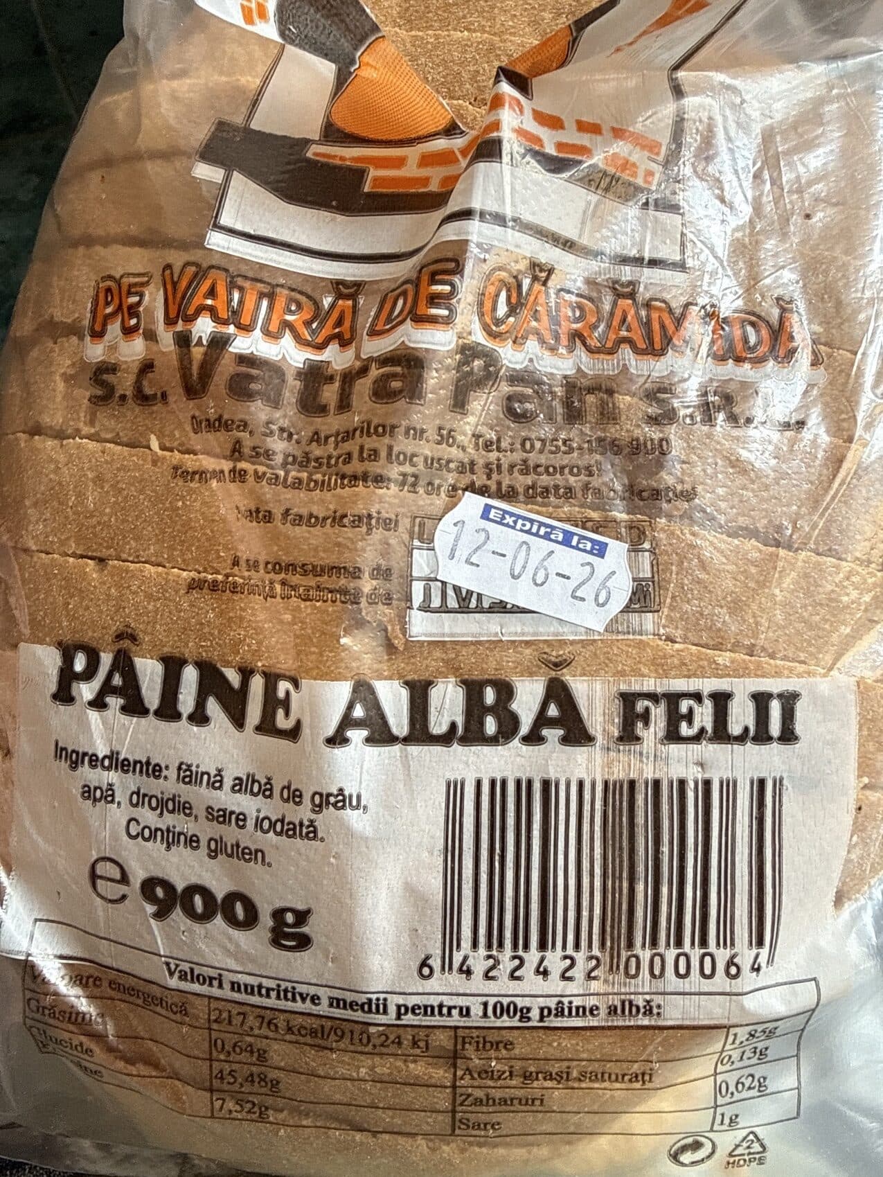 Vatra Pan Srl Paine alba Felii packshot