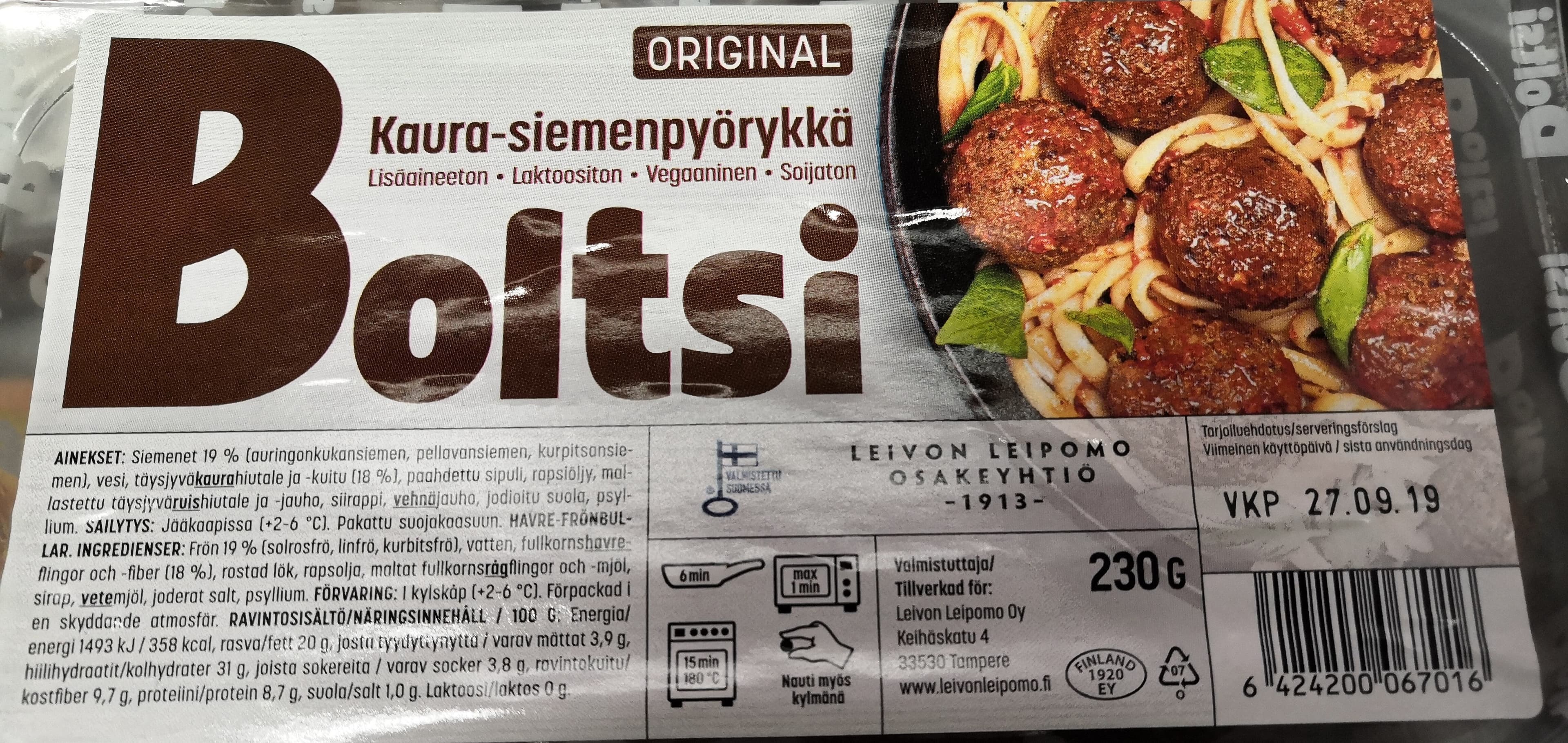 Leivon Boltsi kaura-siemenpyörykkä packshot