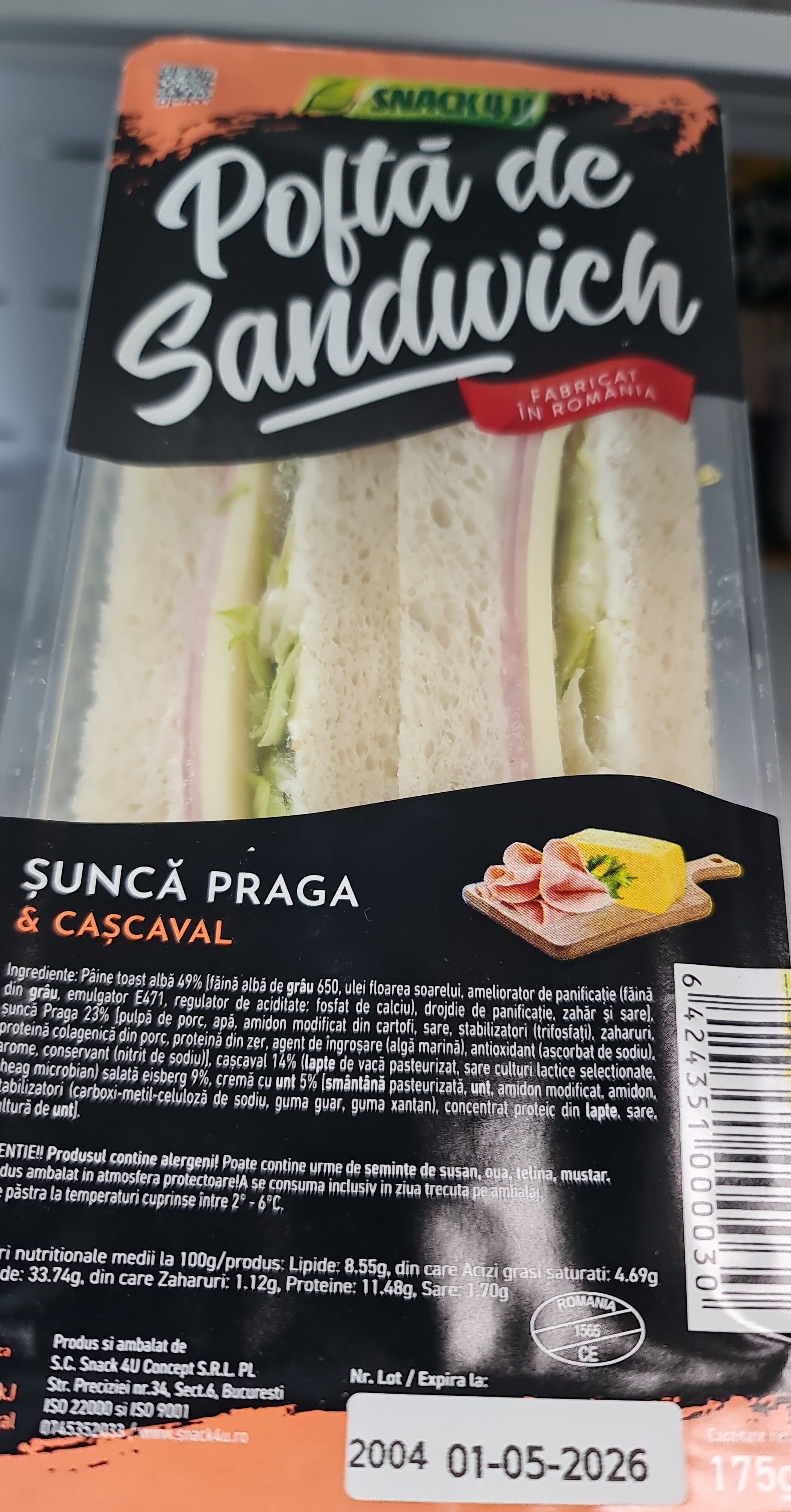 Snack4u Sandwich Șuncă Praga & Cașcaval packshot