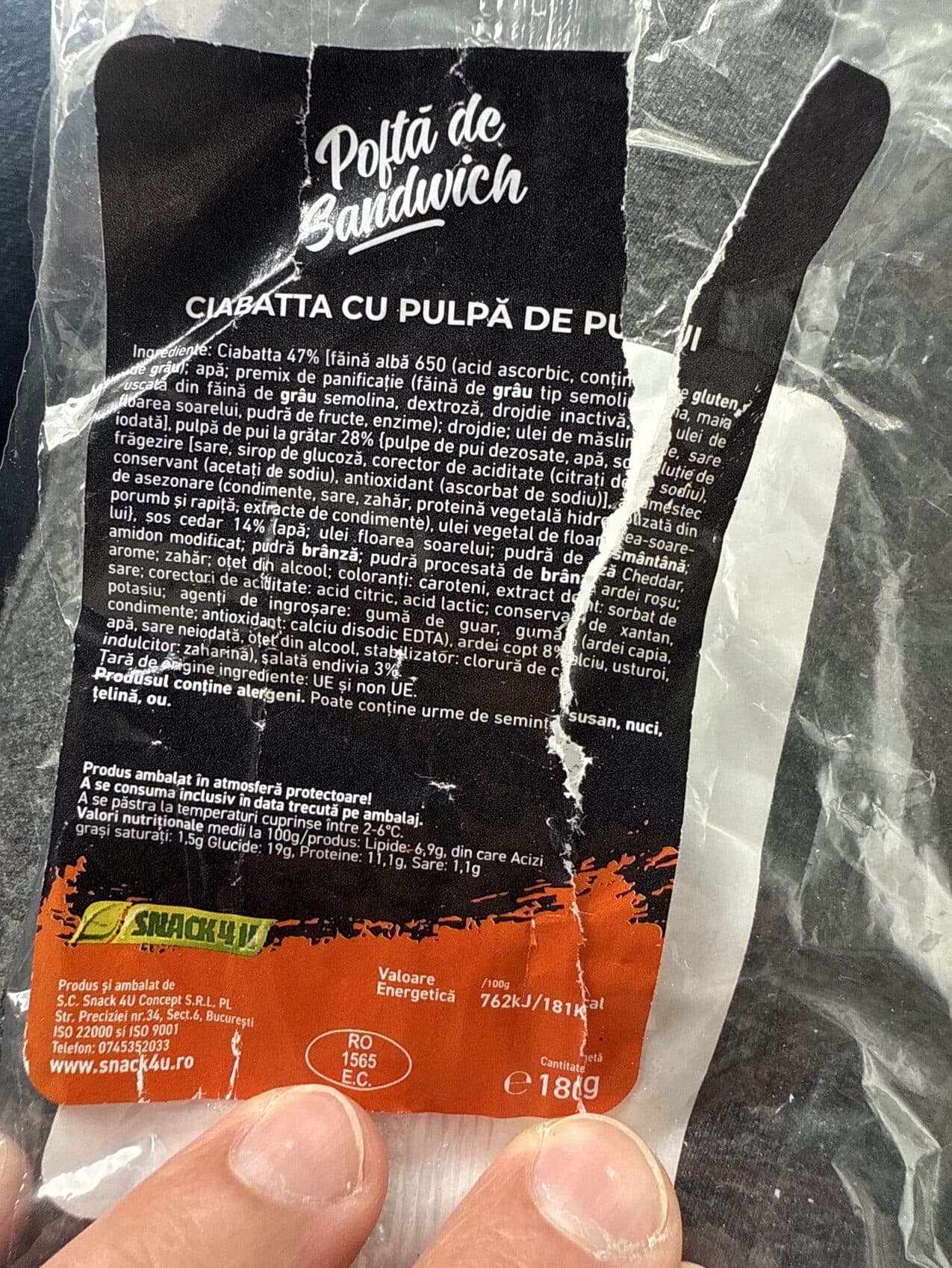 Snack 4 U Ciabatta Cu Pulpa De Pui packshot