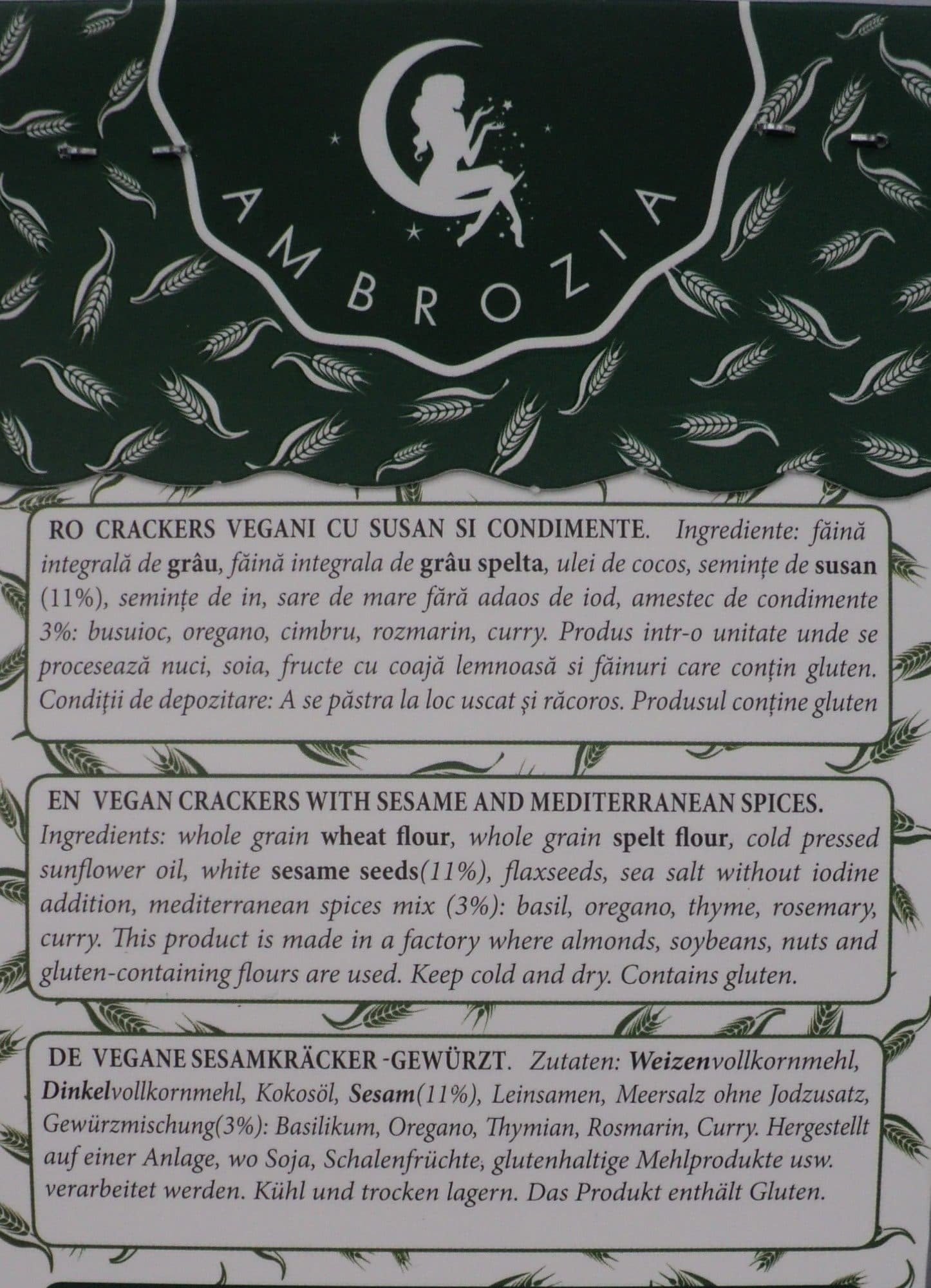 Ambrozia Ambrozia Crackers vegani cu susan si condimente packshot