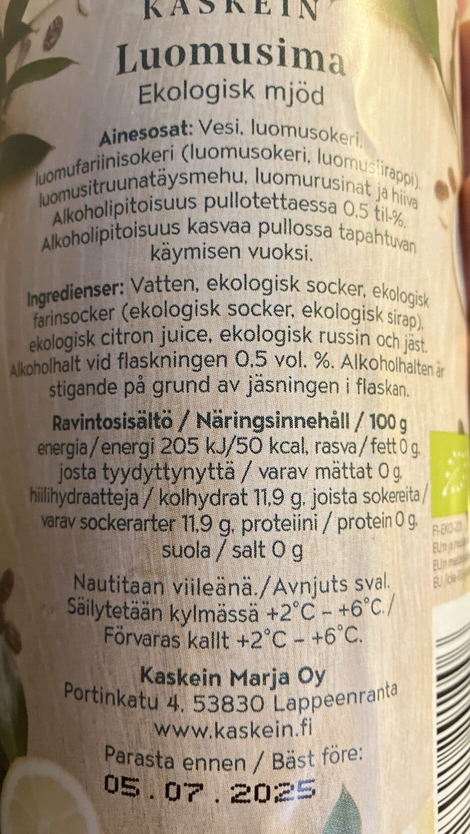 Kaskein Luomu-sima packshot