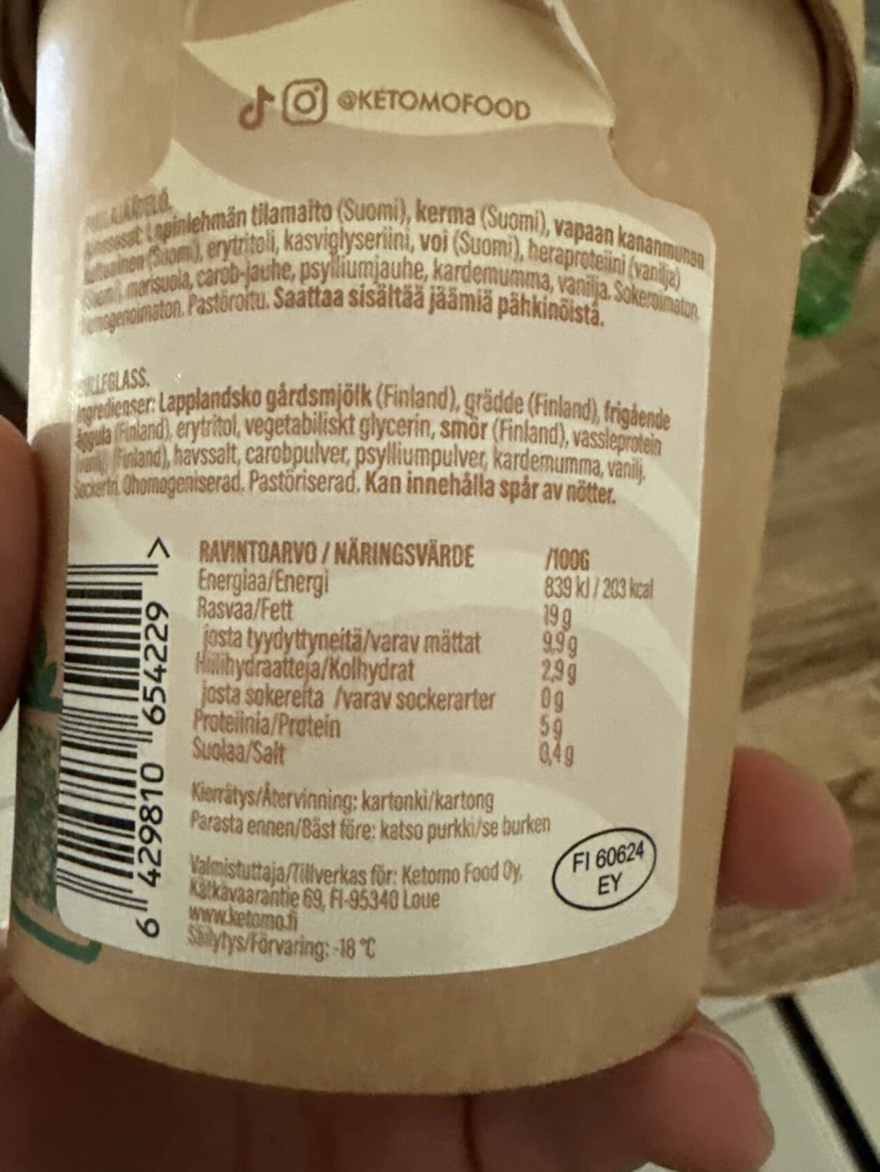 Ketomo Sokeroimaton Jäätelö Pulla packshot