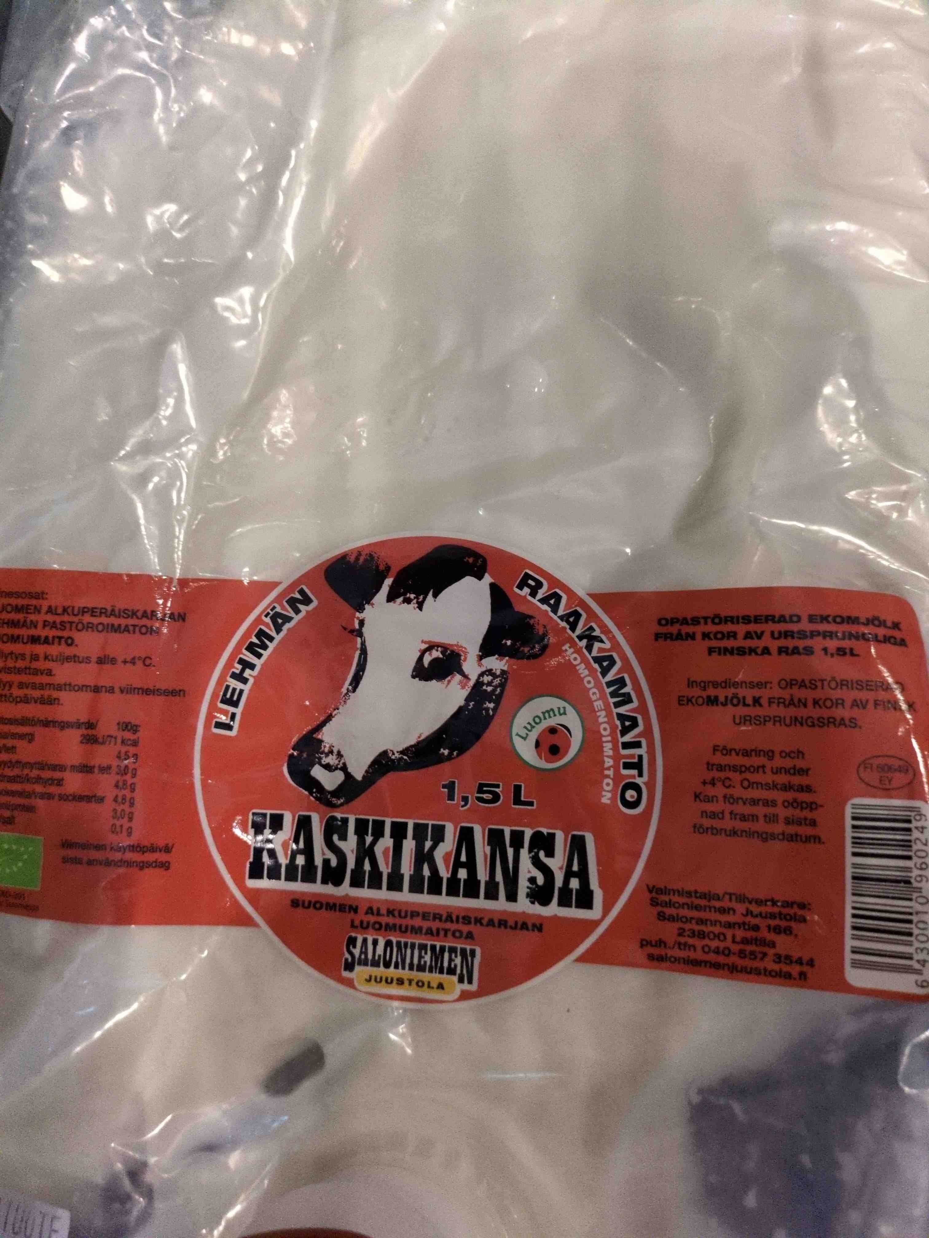 Saloniemen juustola Lehmän raakamaito packshot