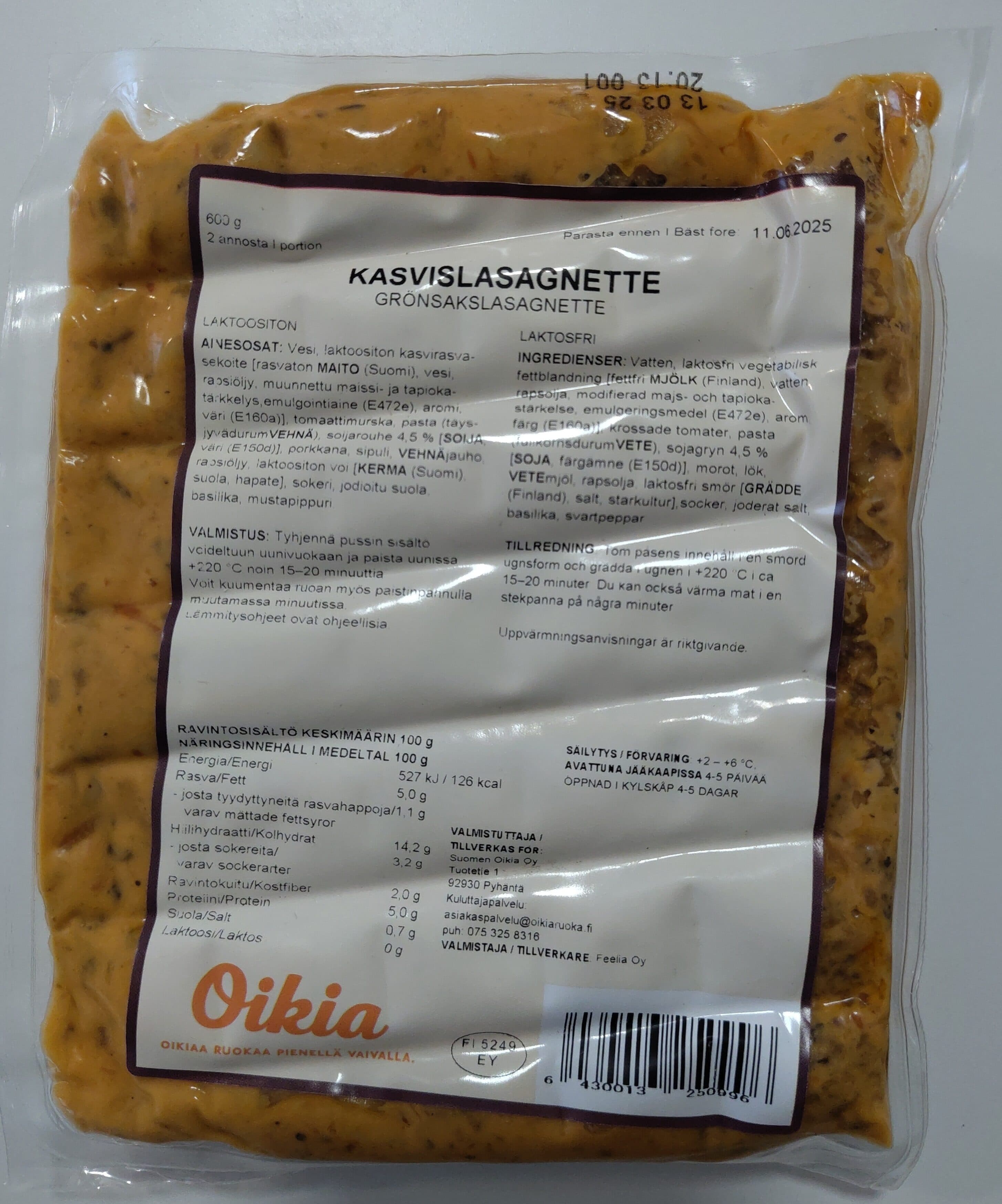 Oikia Ruokaa Vegetable Lasagna packshot