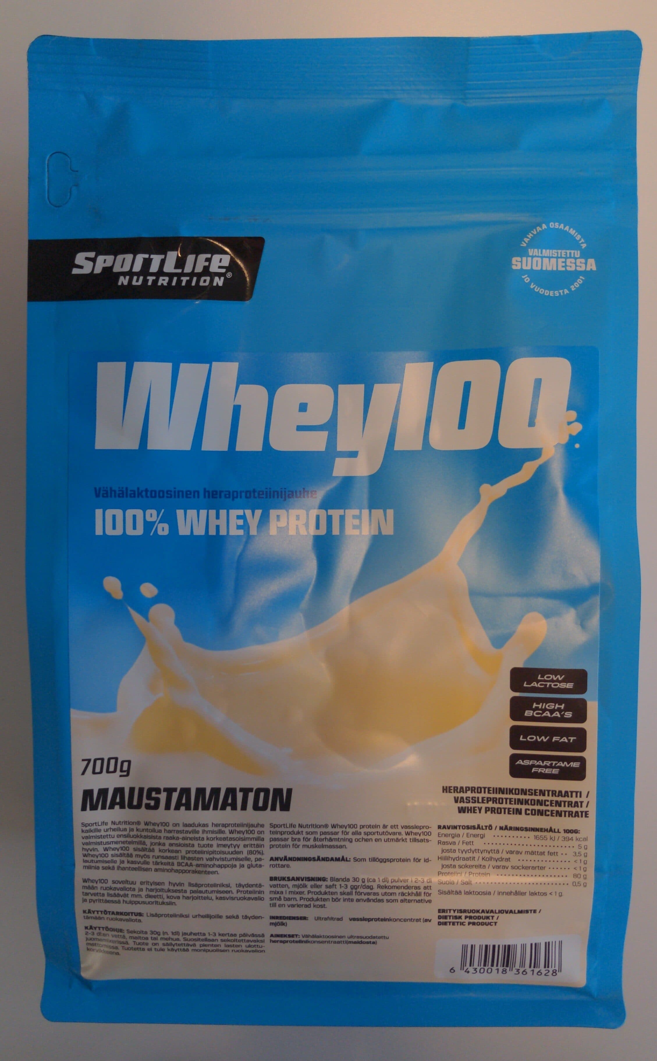 SportLife Nutrition Whey100 maustamaton packshot
