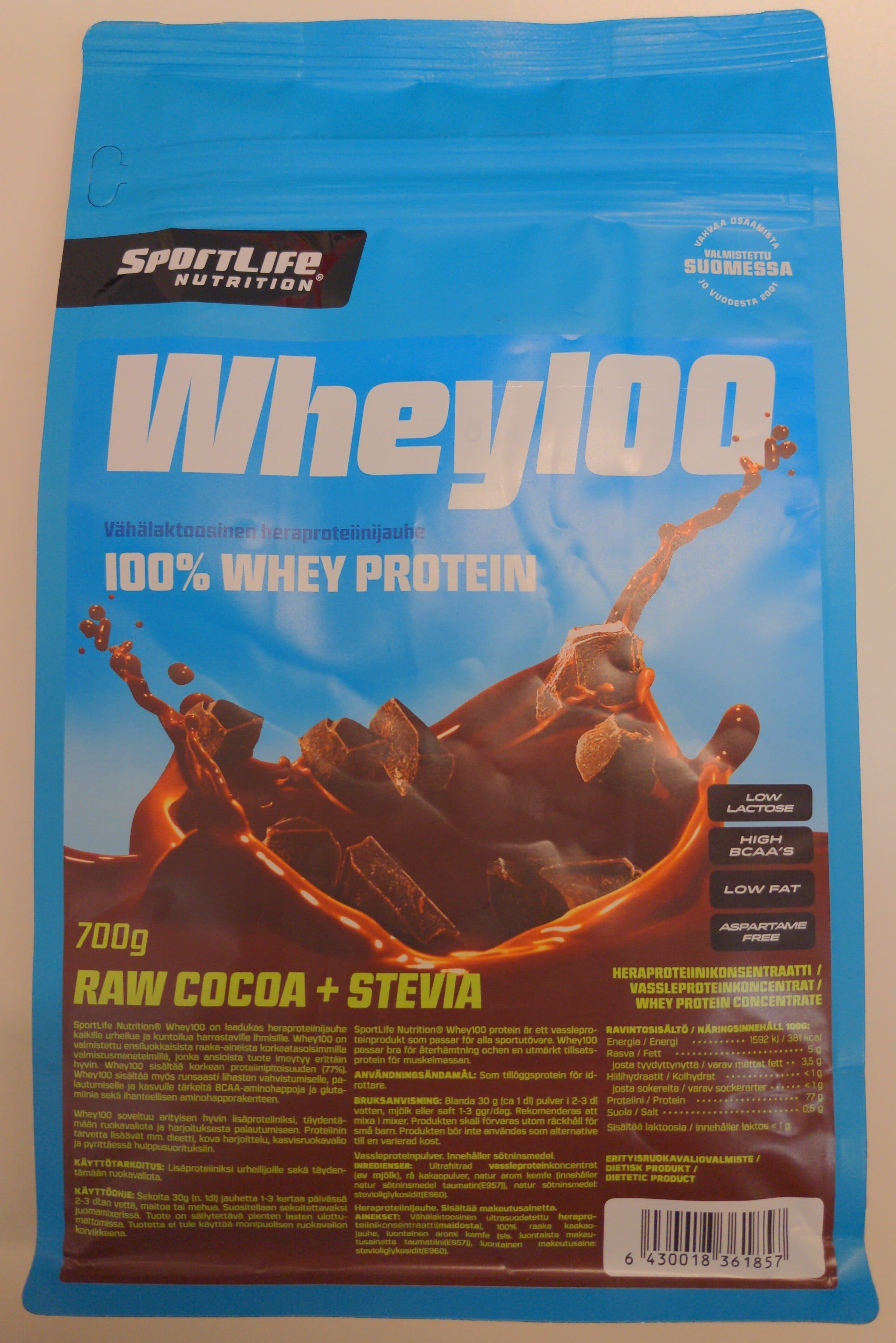 SportLife Nutrition Whey-100 Protein Raw Cacao + Stevia packshot