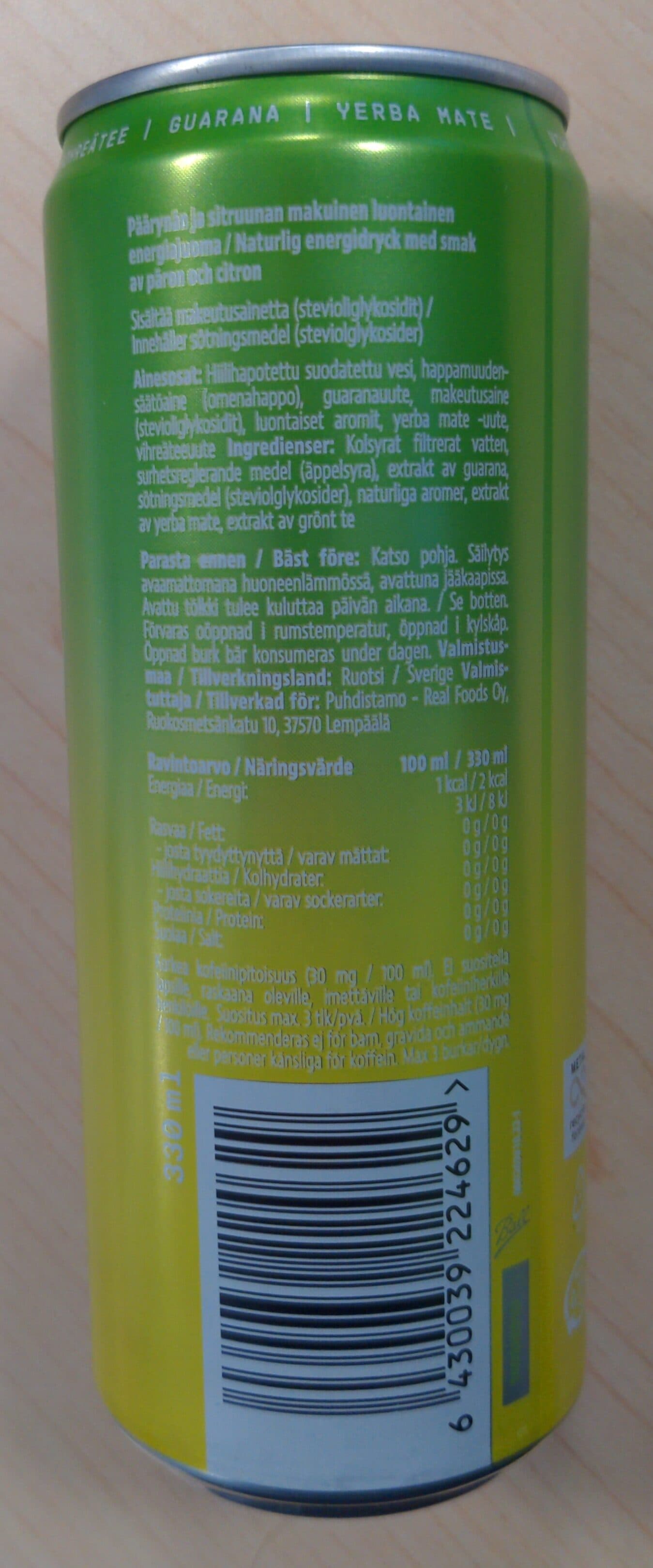 Puhdistamo Natural energy drink packshot