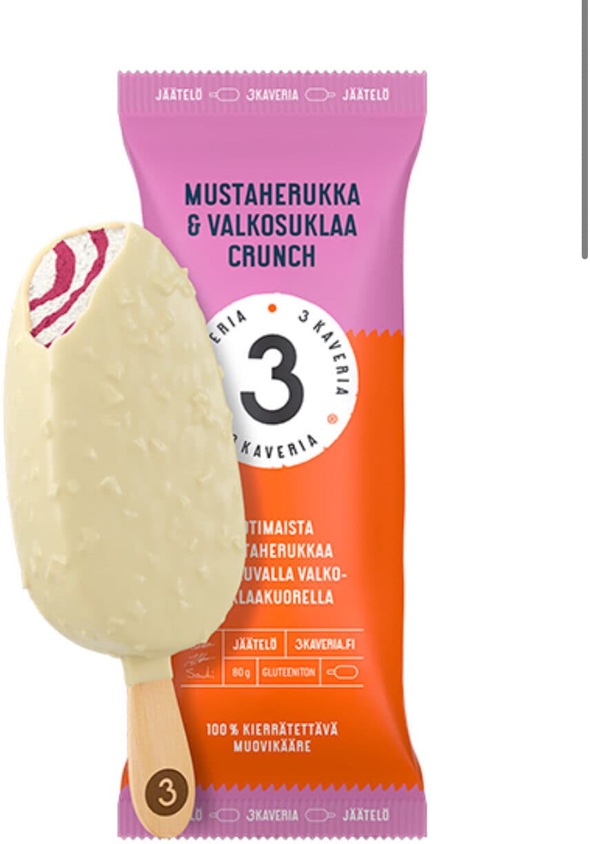 3 Kaveria Mustaherukka & Valkosuklaa Crunch Jäätelö packshot
