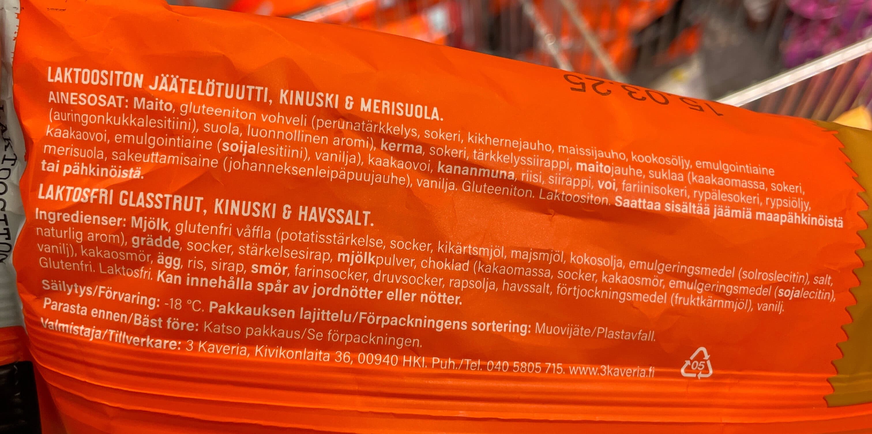 3 Kaveria Kinuski-merisuola jäätelötuutti packshot