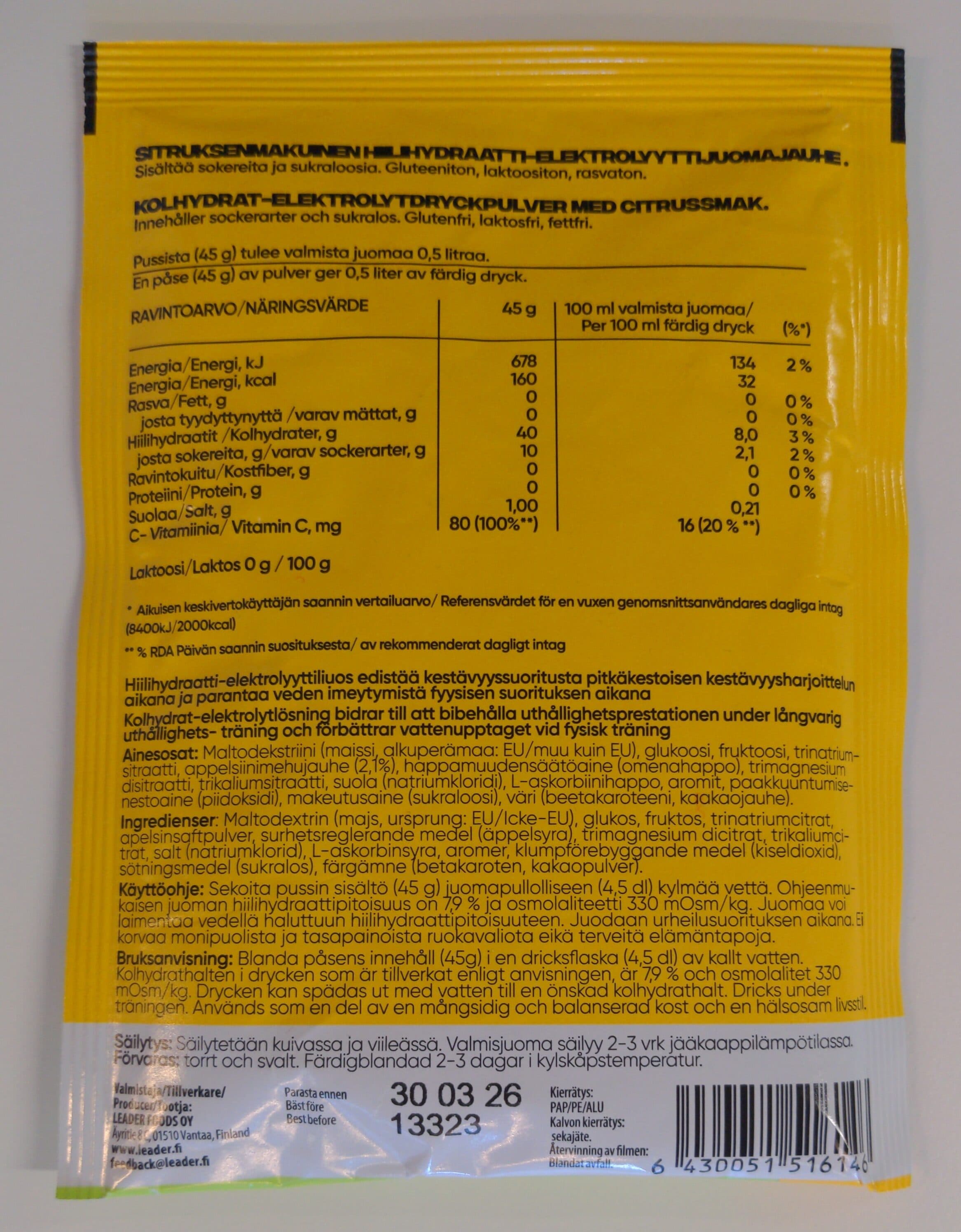 Leader Sports Drink Citrus packshot