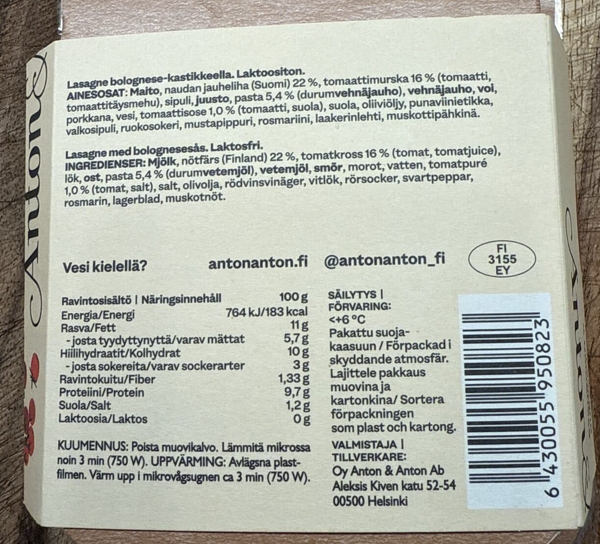 Anton Lasagne & bolognese packshot