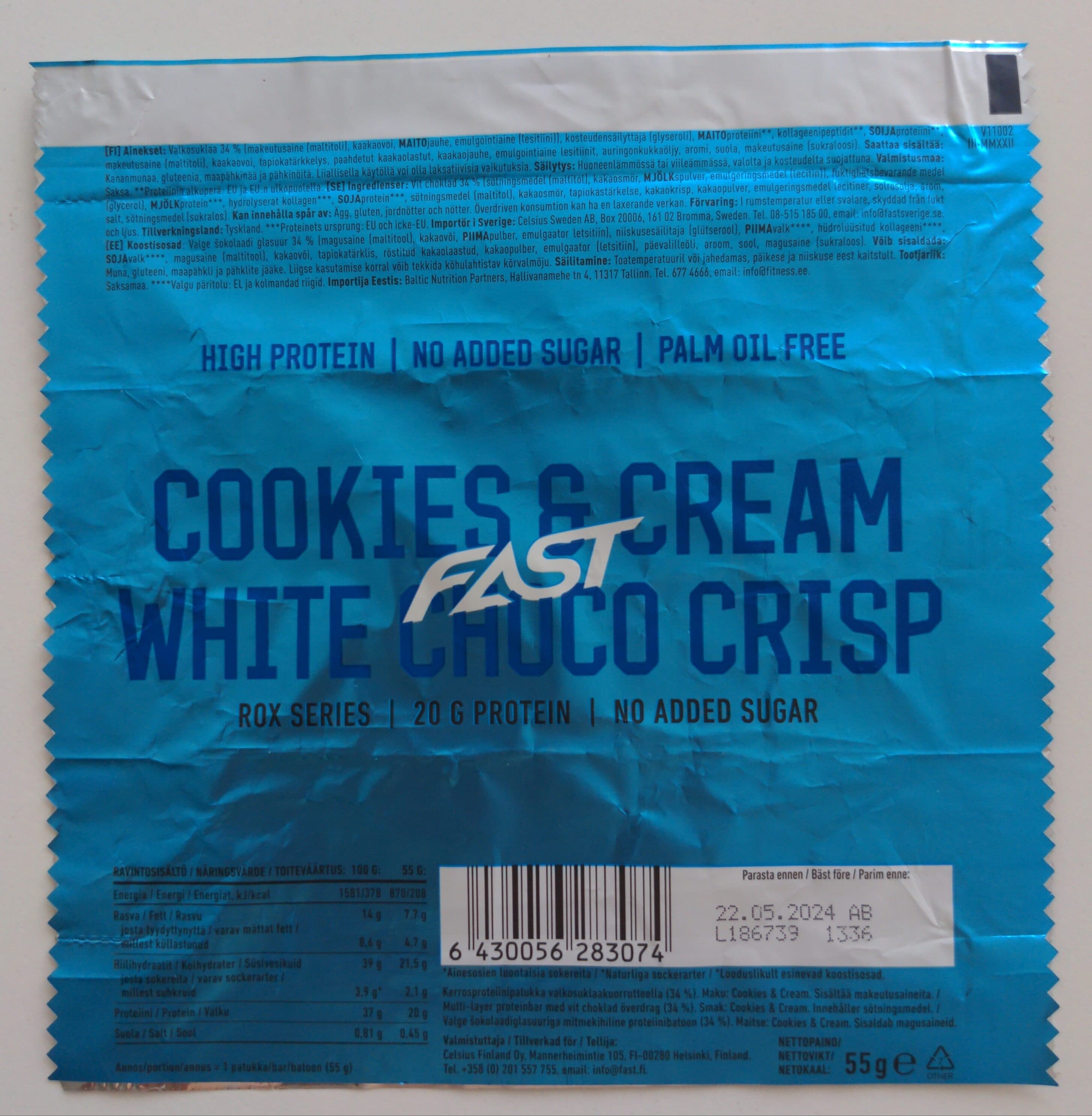 Fast Cookies & cream white choco crisp packshot