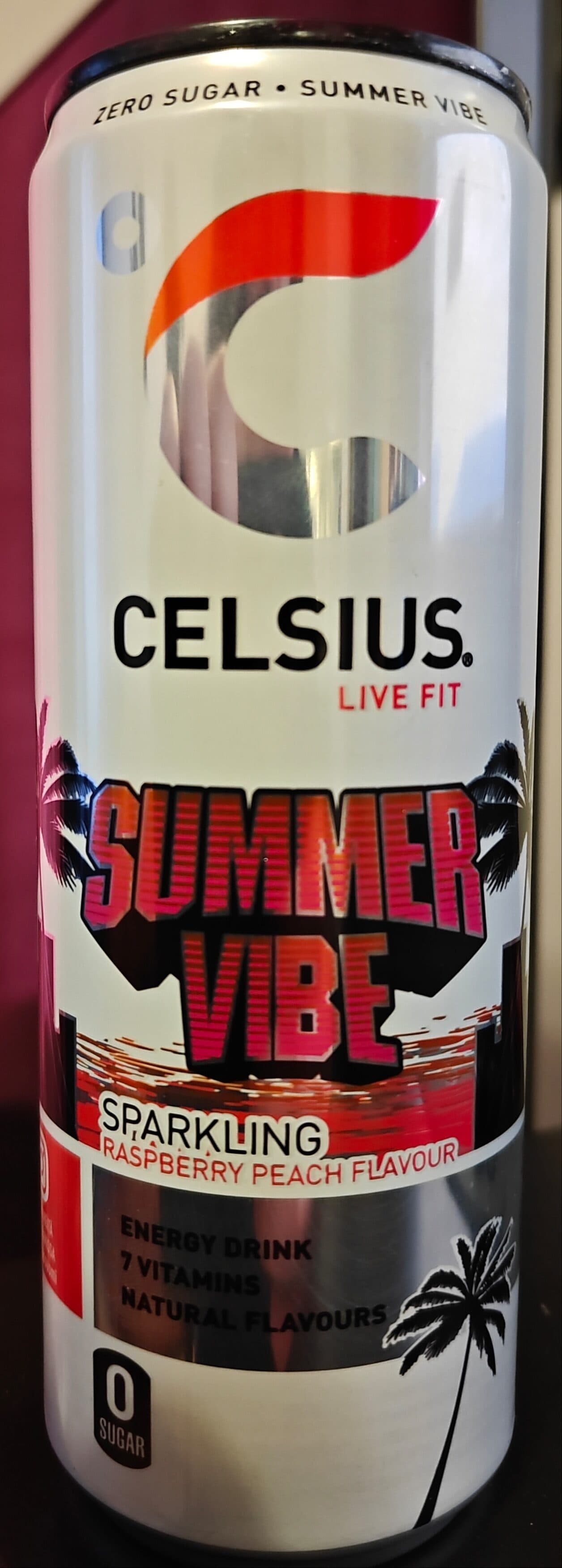 Celsius Summer Vibe Raspberry Peach energy drink packshot