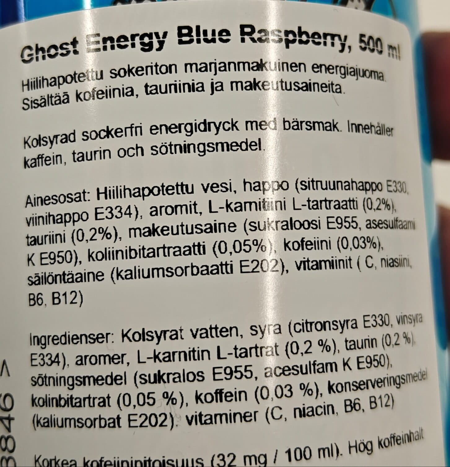 Ghost Blue Raspberry Energia juoma packshot