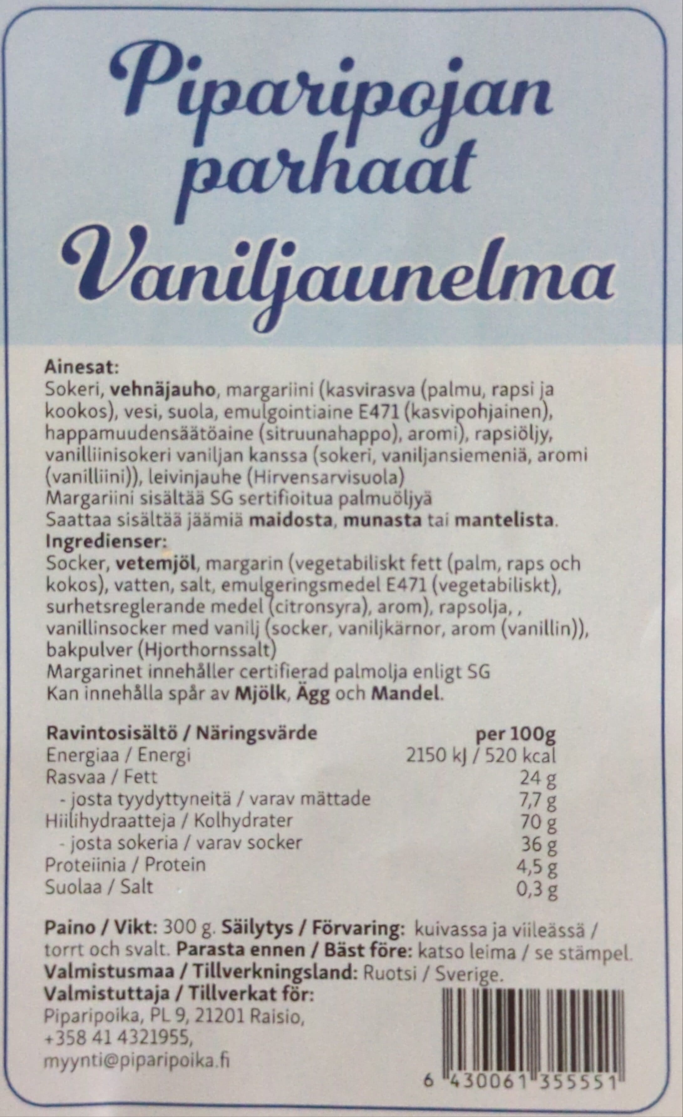 Piparipojan parhaat Vaniljaunelma packshot