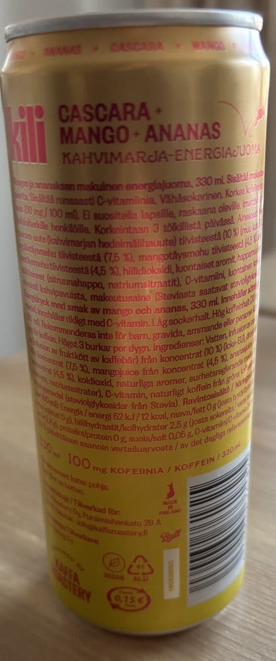 Kili Cascara-Mango-Ananas Energiajuoma packshot