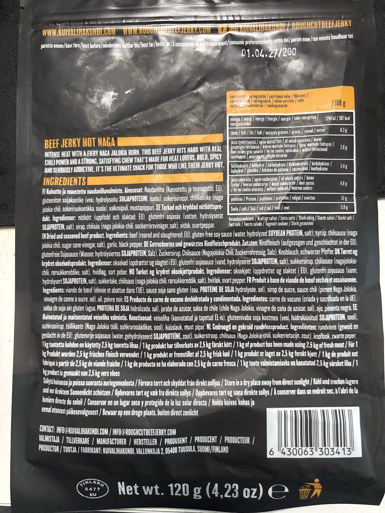 Kuivalihakundi Beef Jerky - Hot Naga Tough Cut packshot