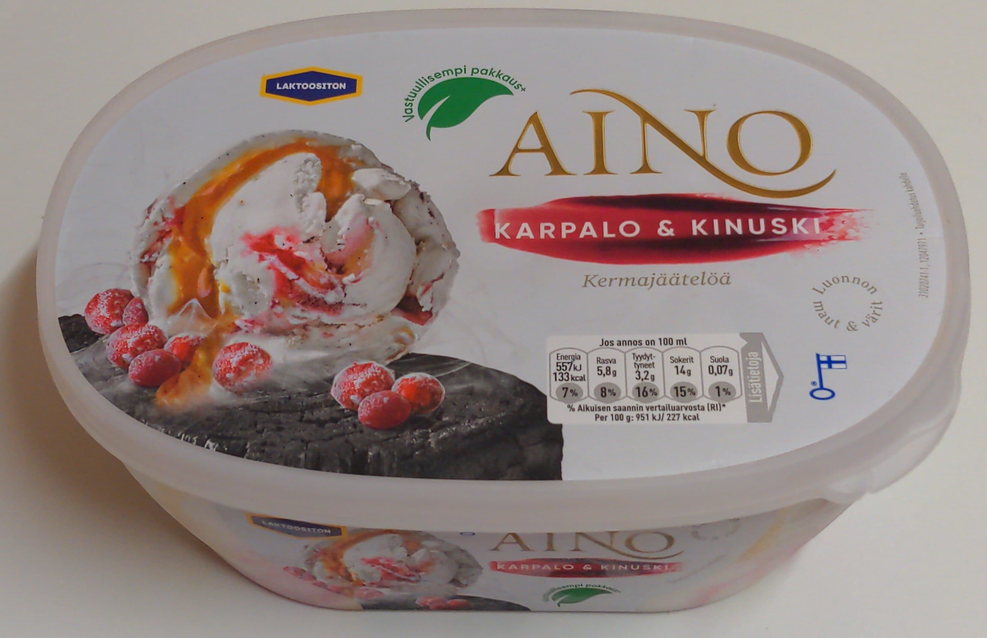 Aino Karpalo & kinuski kermajäätelö packshot