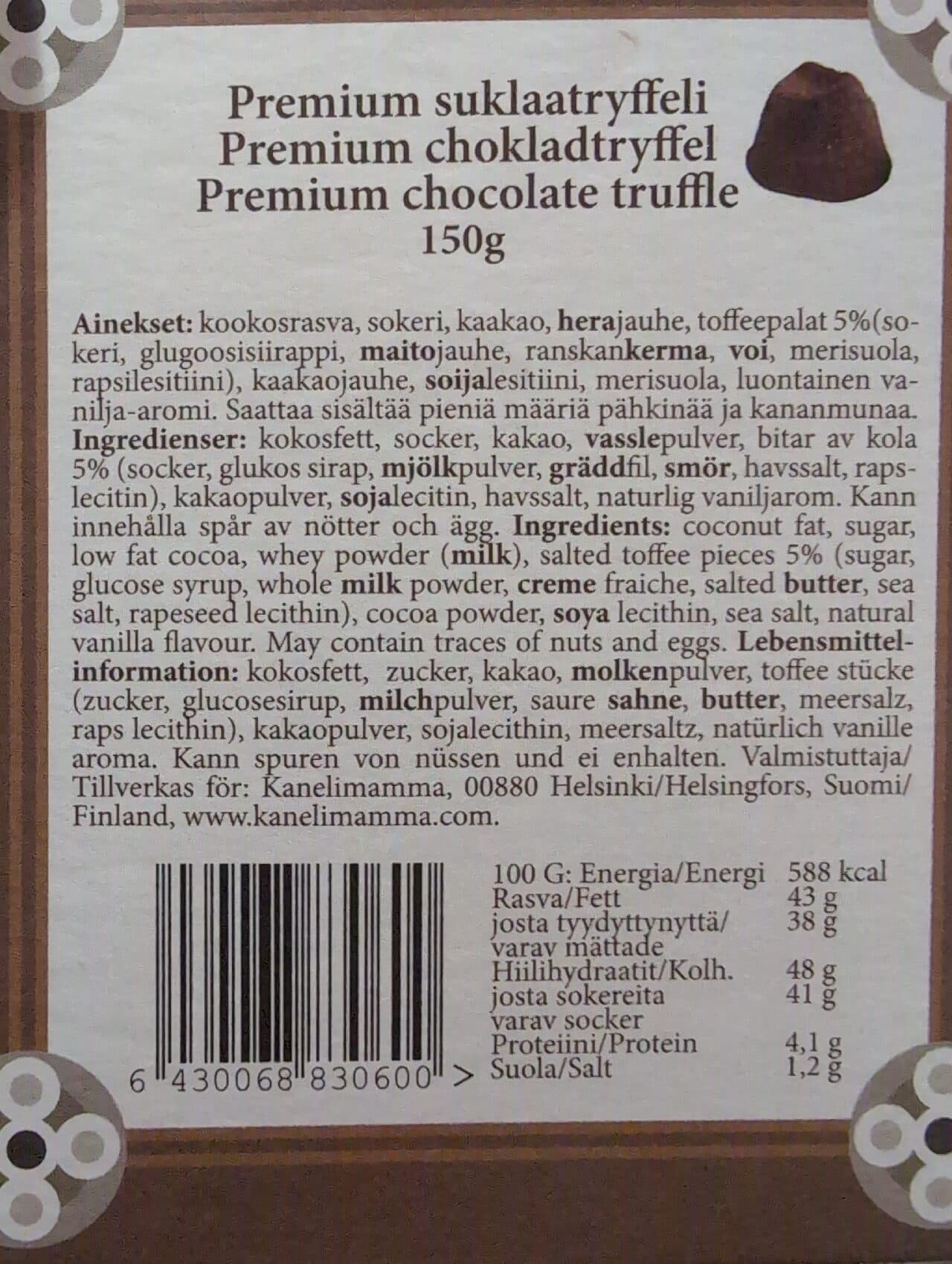 Kaneli Mamma Premium Suklaatryffeli packshot