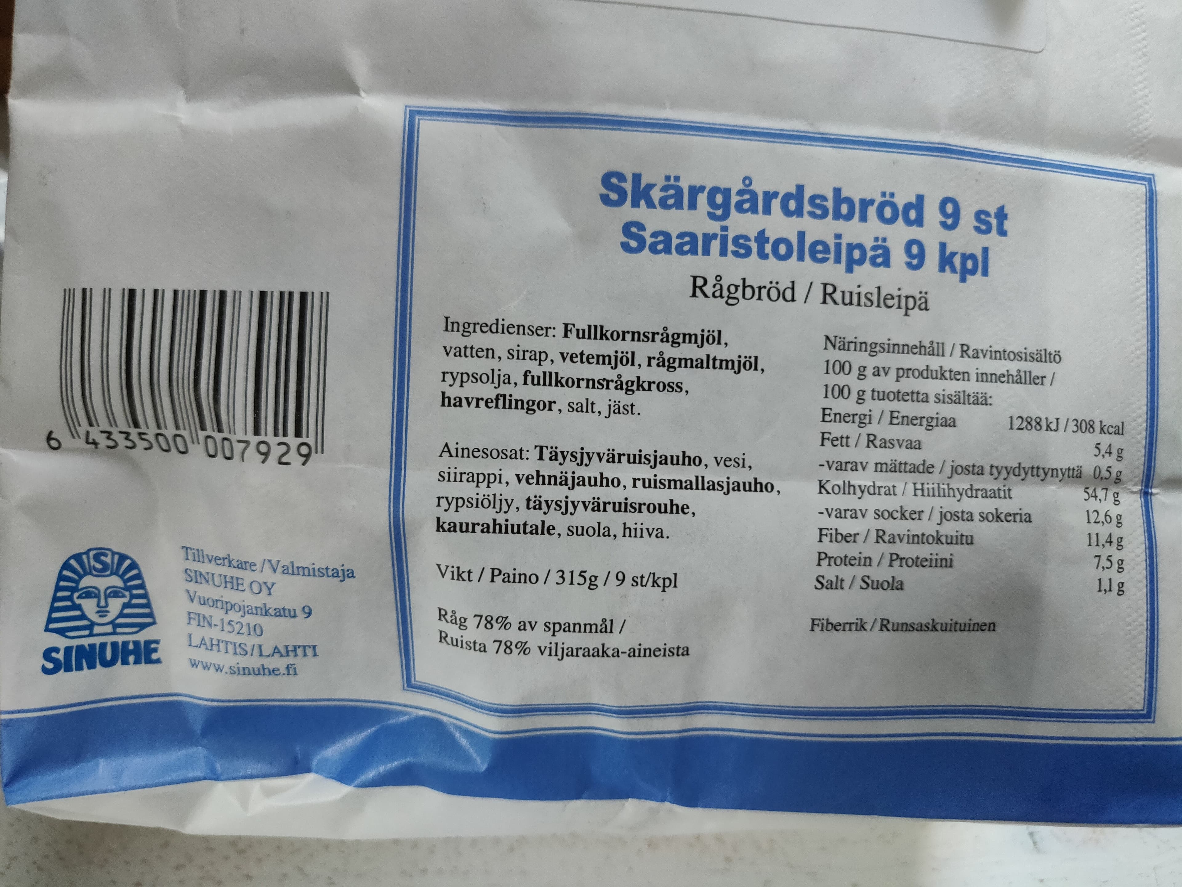 Sinuhe skärgårdsbröd packshot