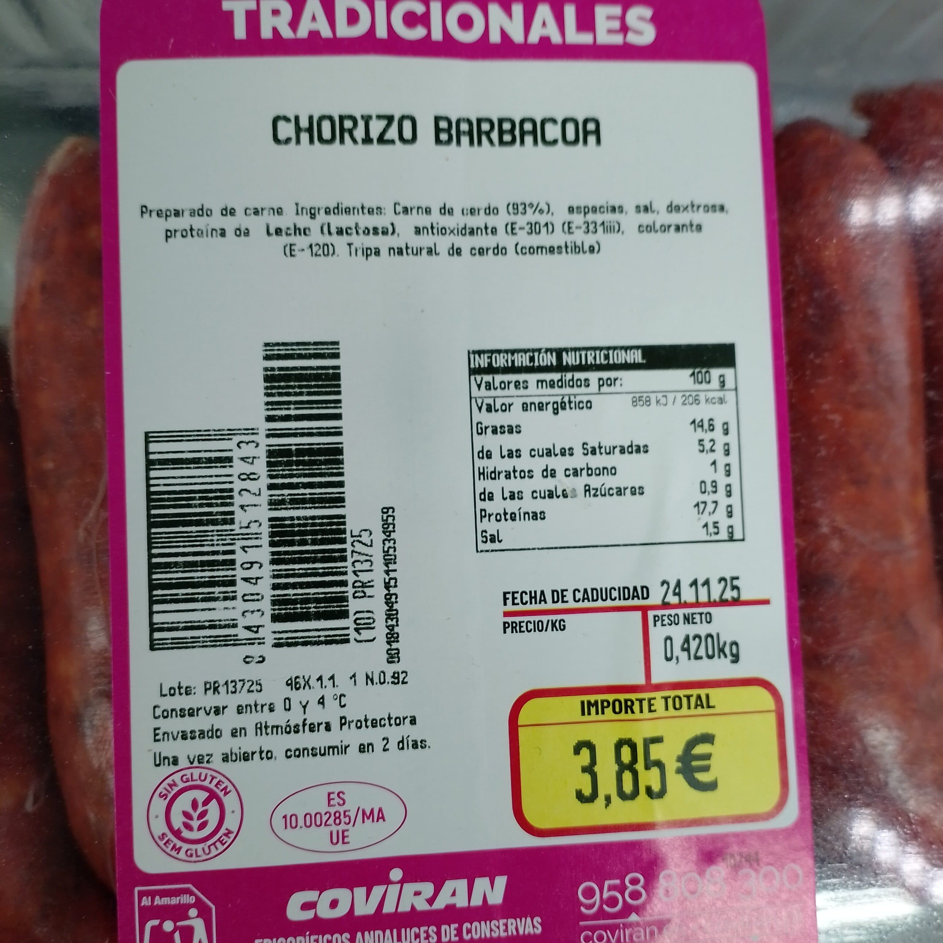 Chorizo Barbacoa COVIRAN packshot