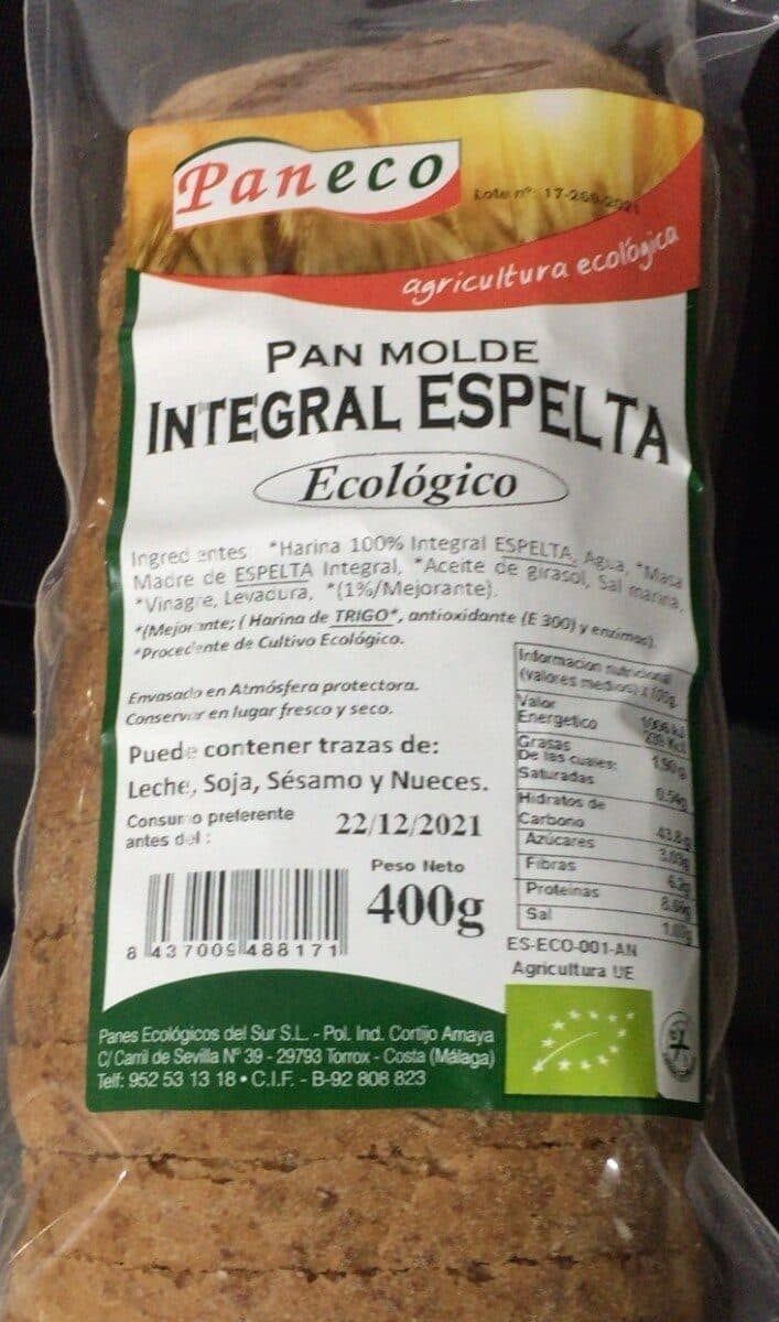 Pan molde integral espelta ecologico packshot