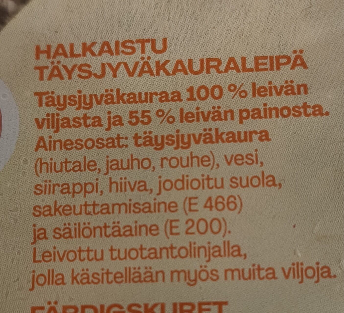 Vaasan 100% Kaura leipä packshot