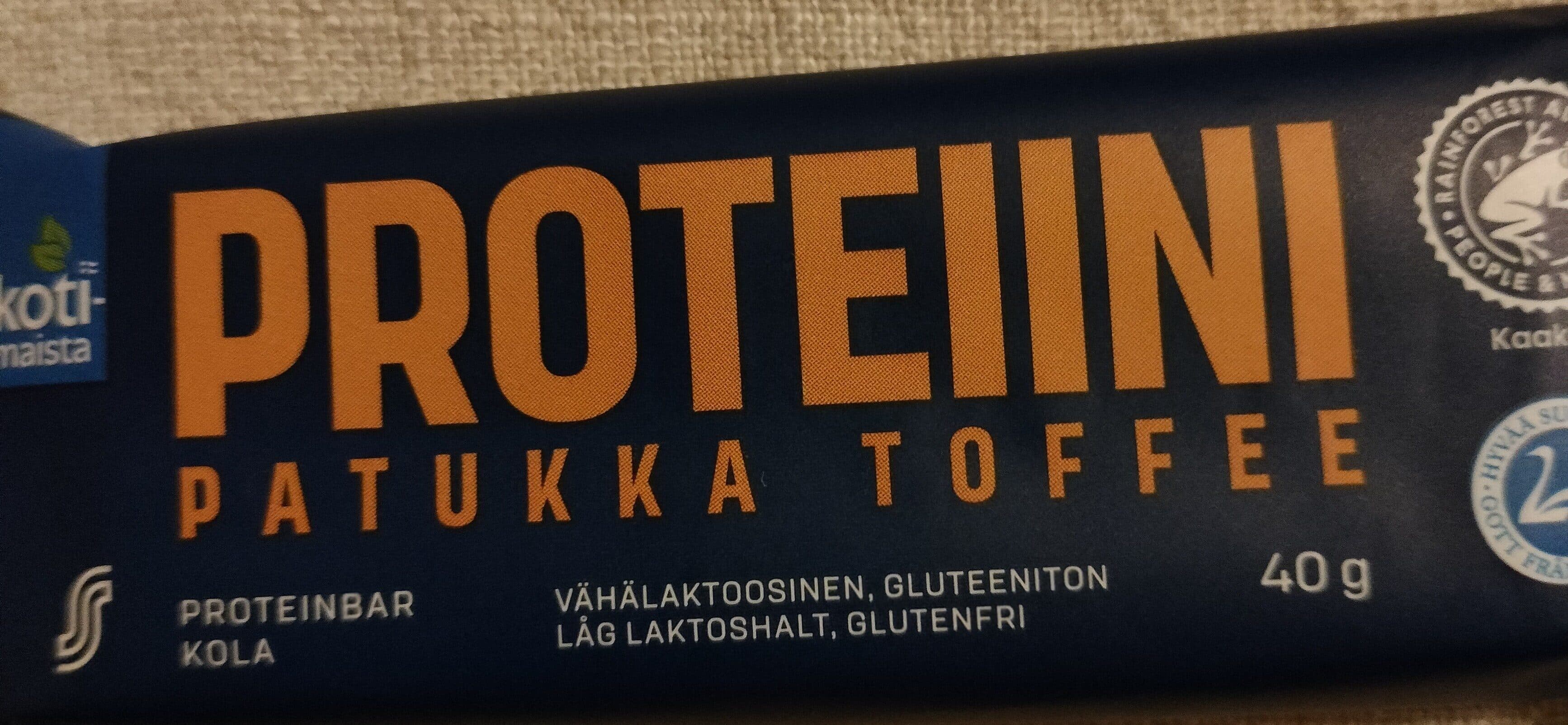 Kotimaista Proteiini patukka toffee packshot
