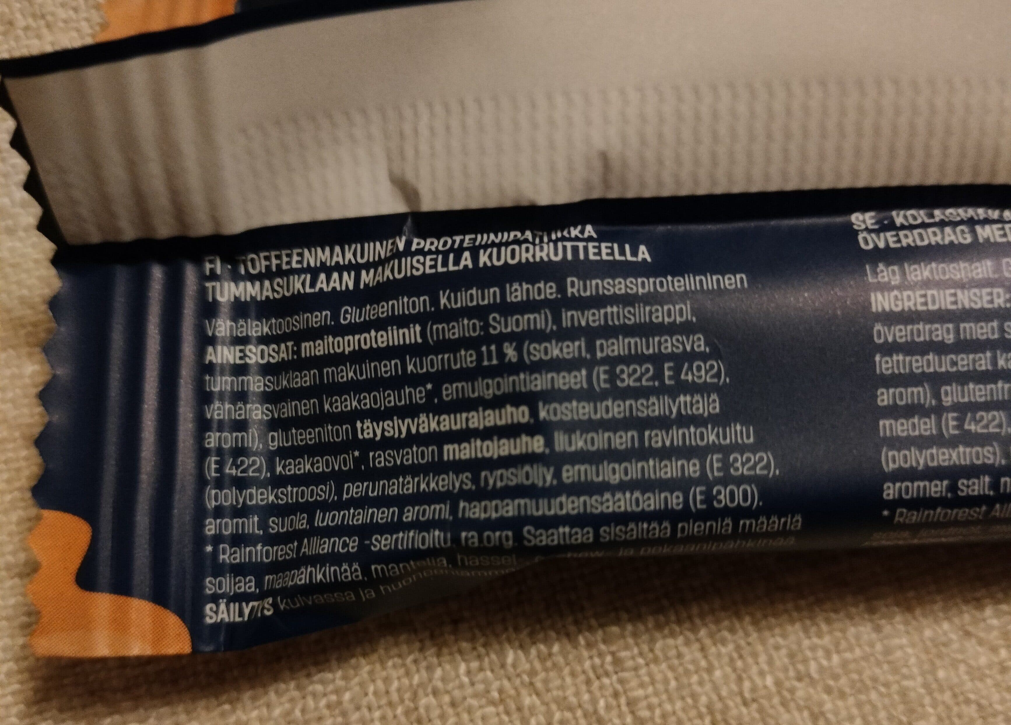 Kotimaista Proteiini patukka toffee packshot