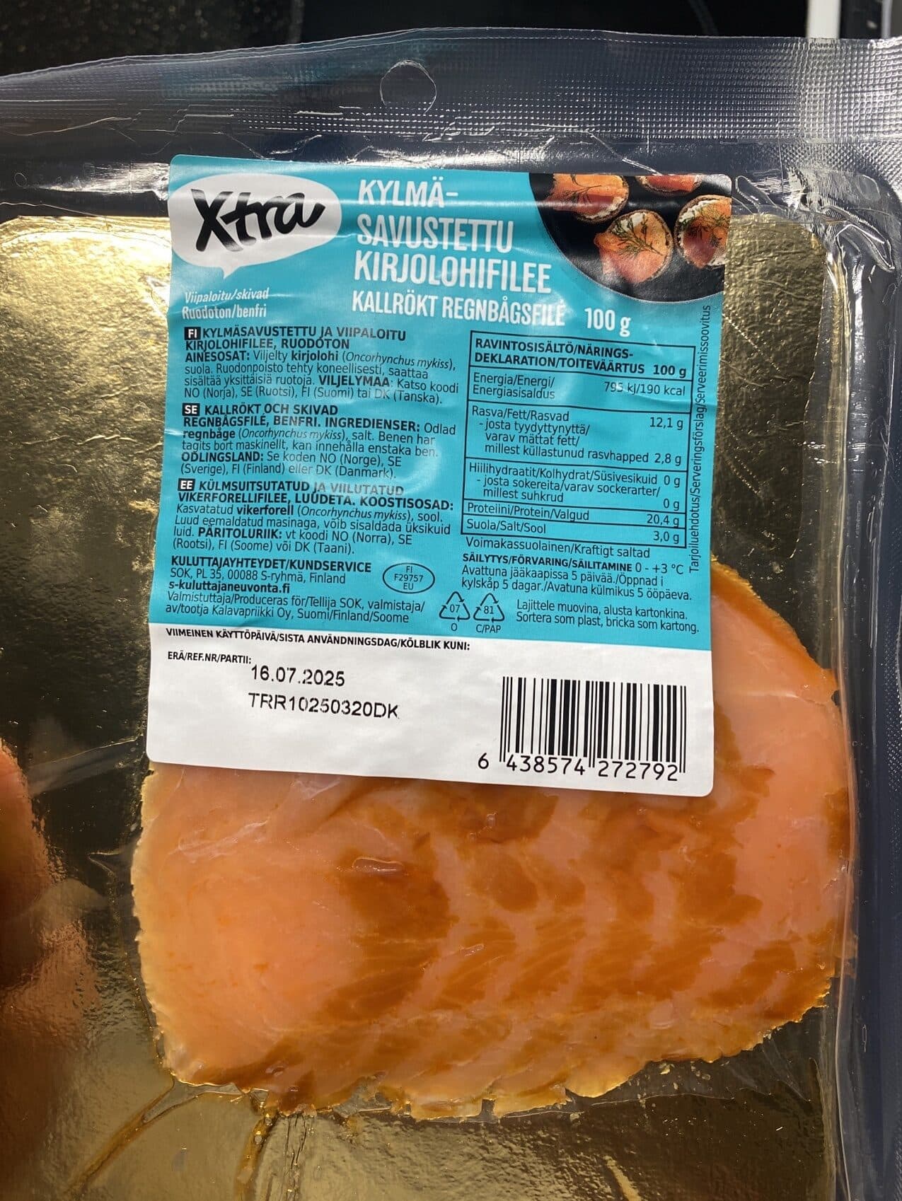 Xtra Kylma-savustettu Kirjolohifilee packshot