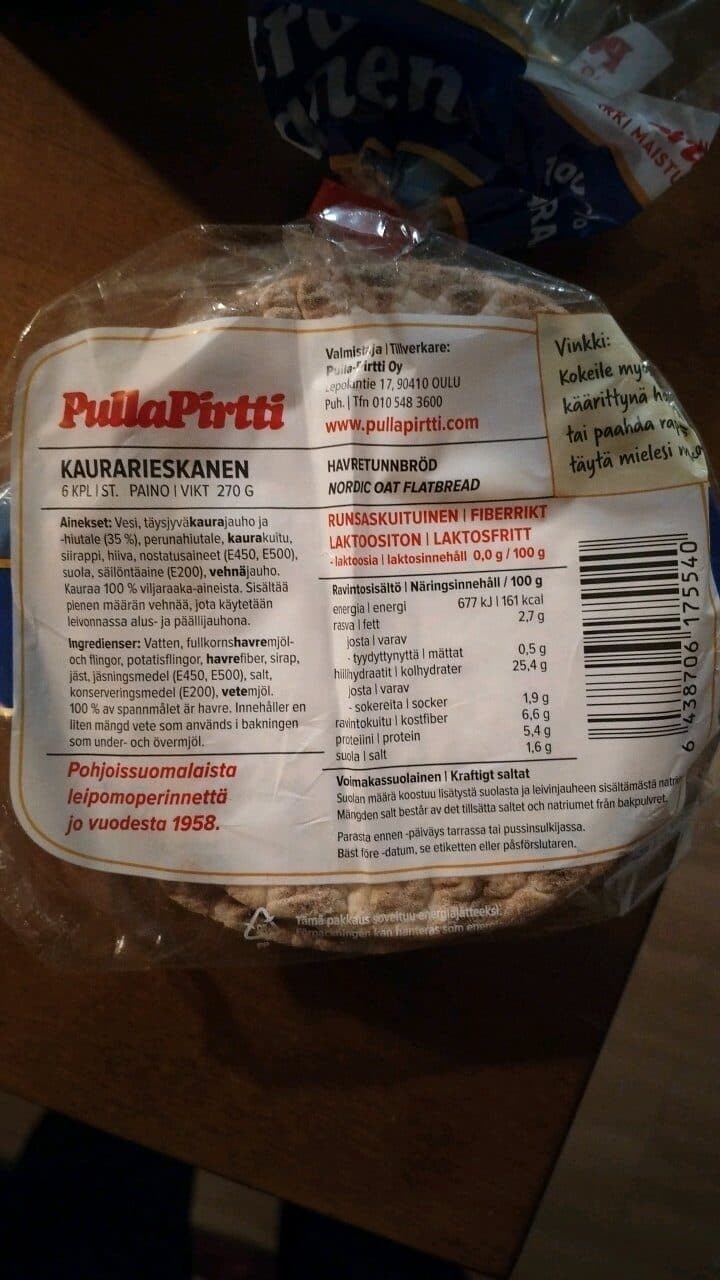 PullaPirtti Kaurarieskanen Nordic Oat Flatbread packshot