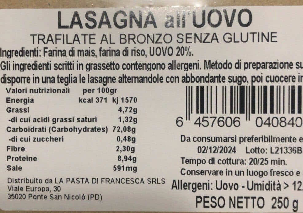 La pasta di Francesca Lasagna all’uovo packshot