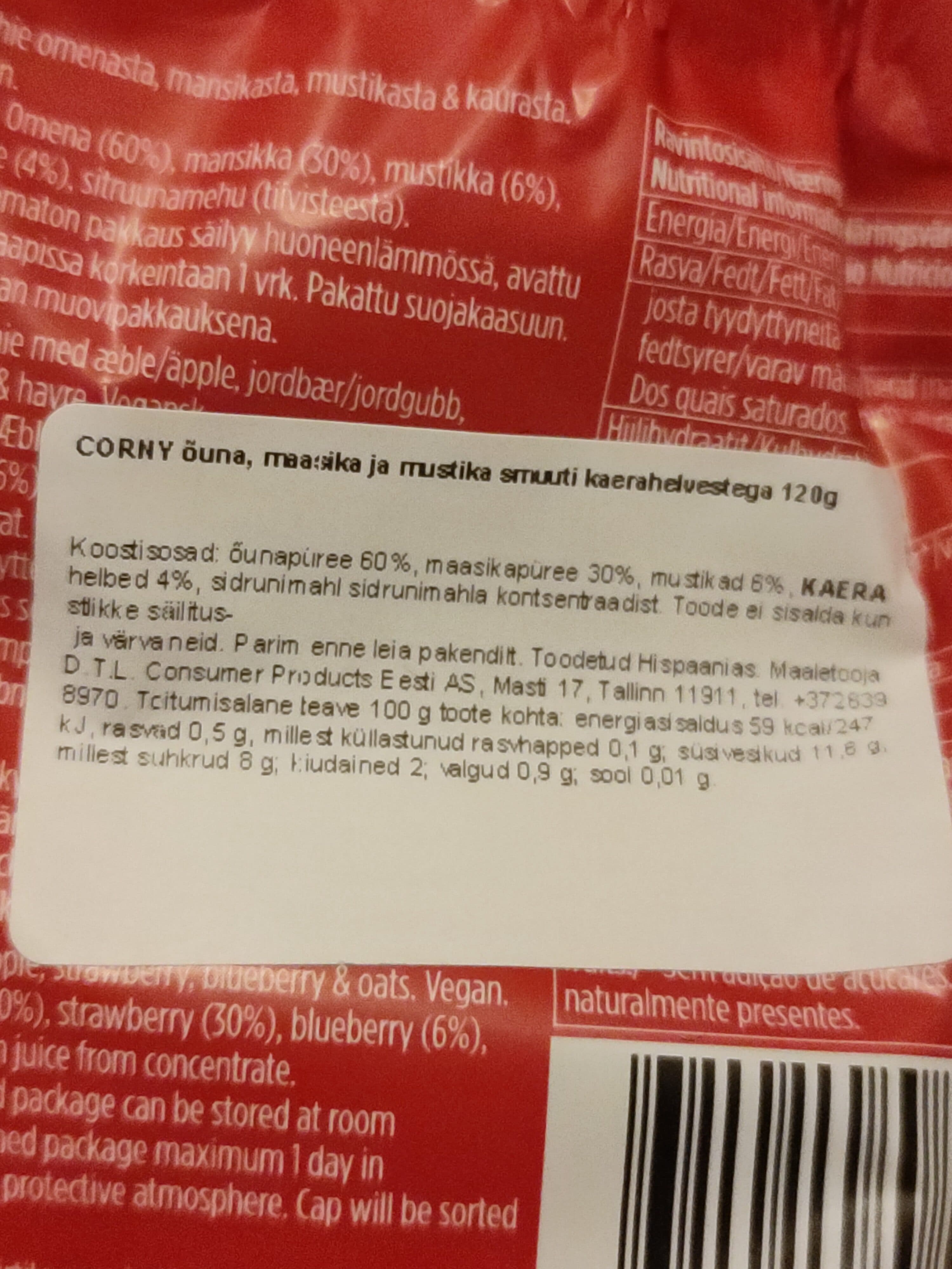 Corny Corny smoothie apple strawberry blueberry and oats packshot