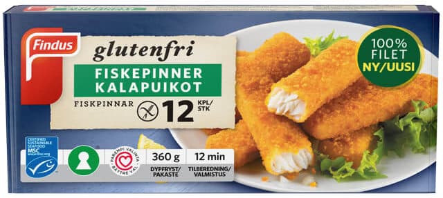 Findus norge dagligvare Gluteenittomat Kalapuikot packshot