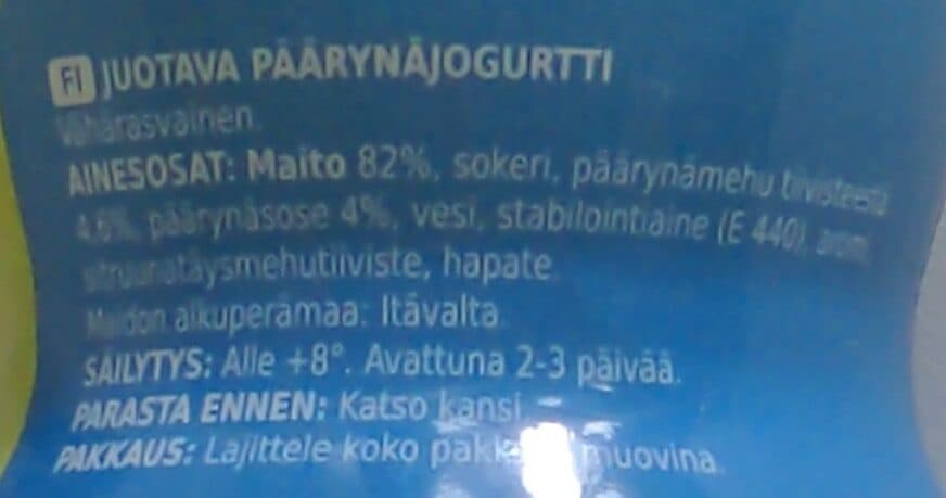Rainbow Juotava päärynäjogurtti packshot