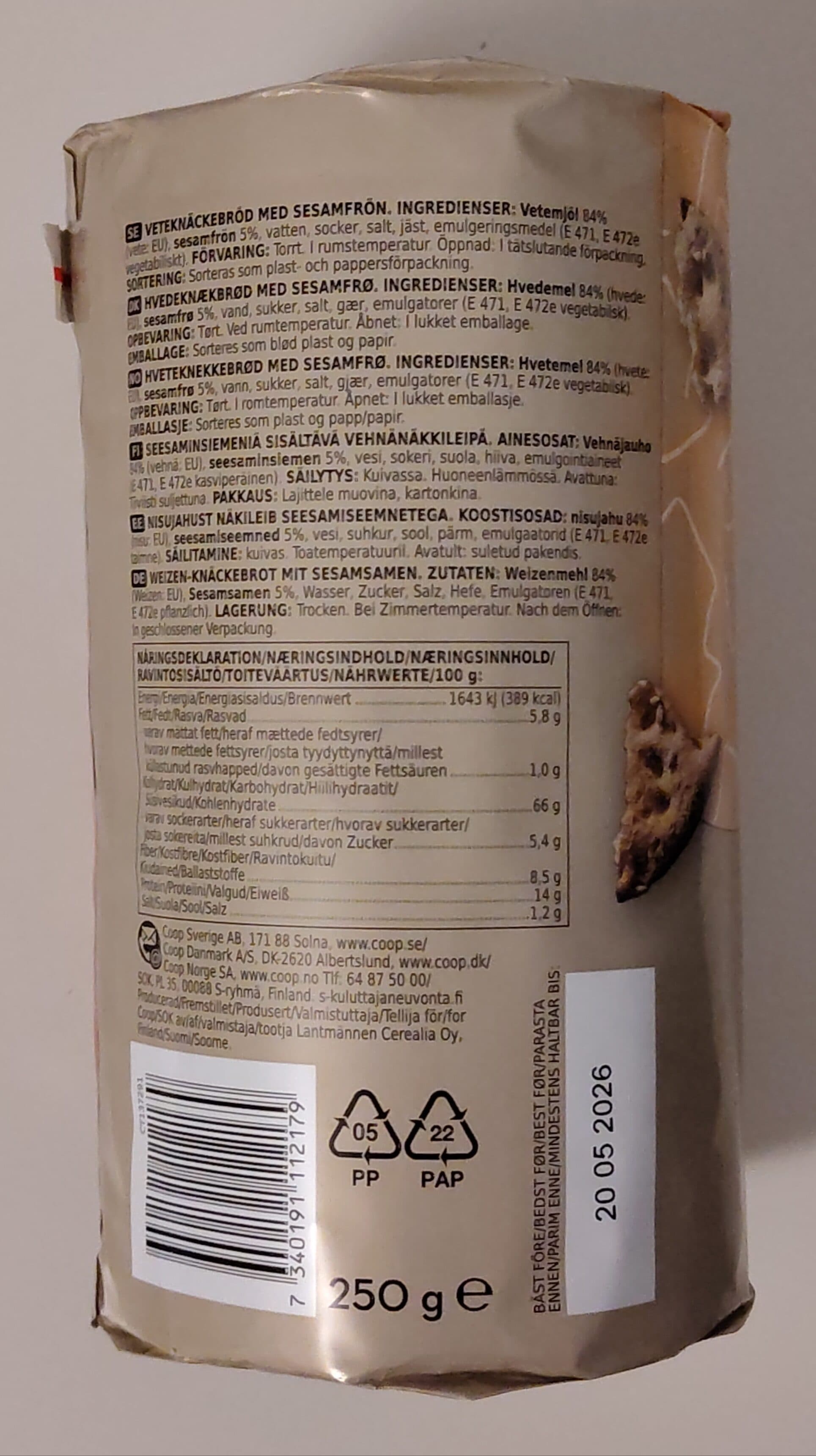 Coop Sesame Crispbread packshot