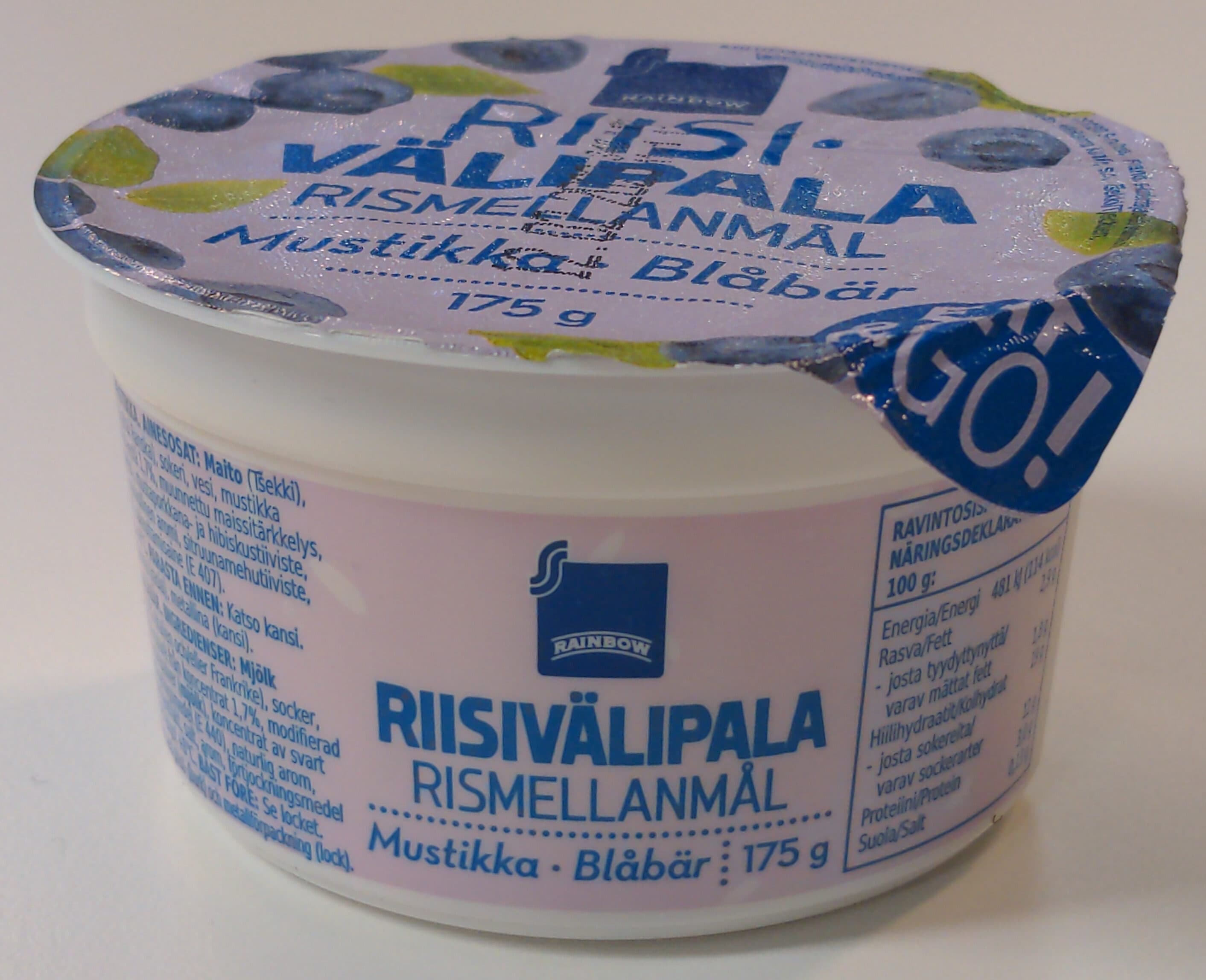 Rainbow Riisivälipala mustikka packshot