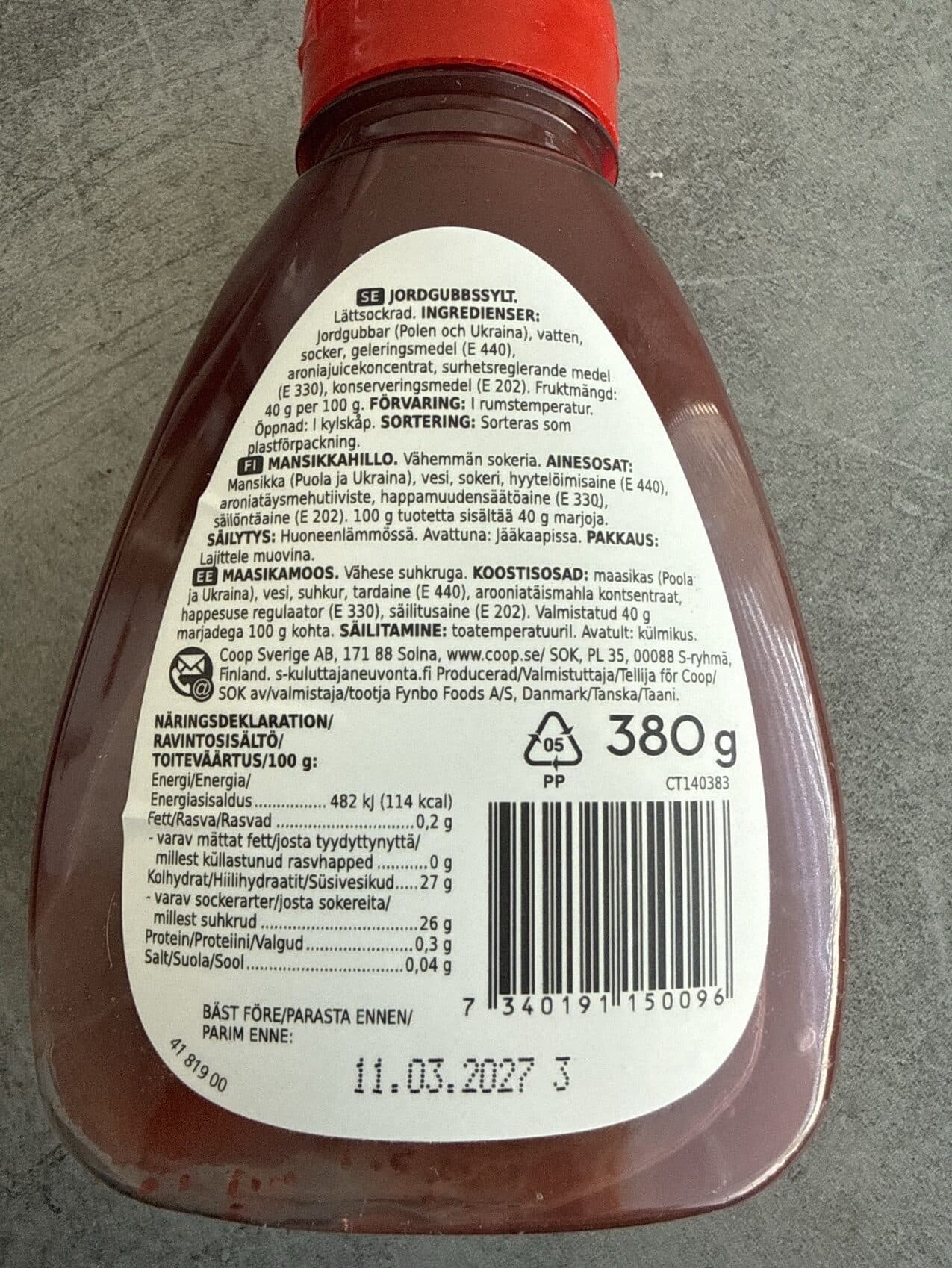 Coop Mansikkahillo Reduced Sugar packshot
