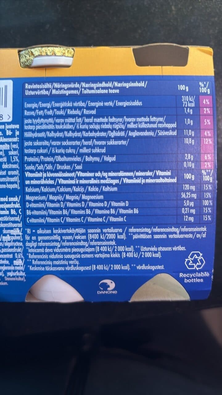 Danone Actimel + triple action peach & passion fruit packshot