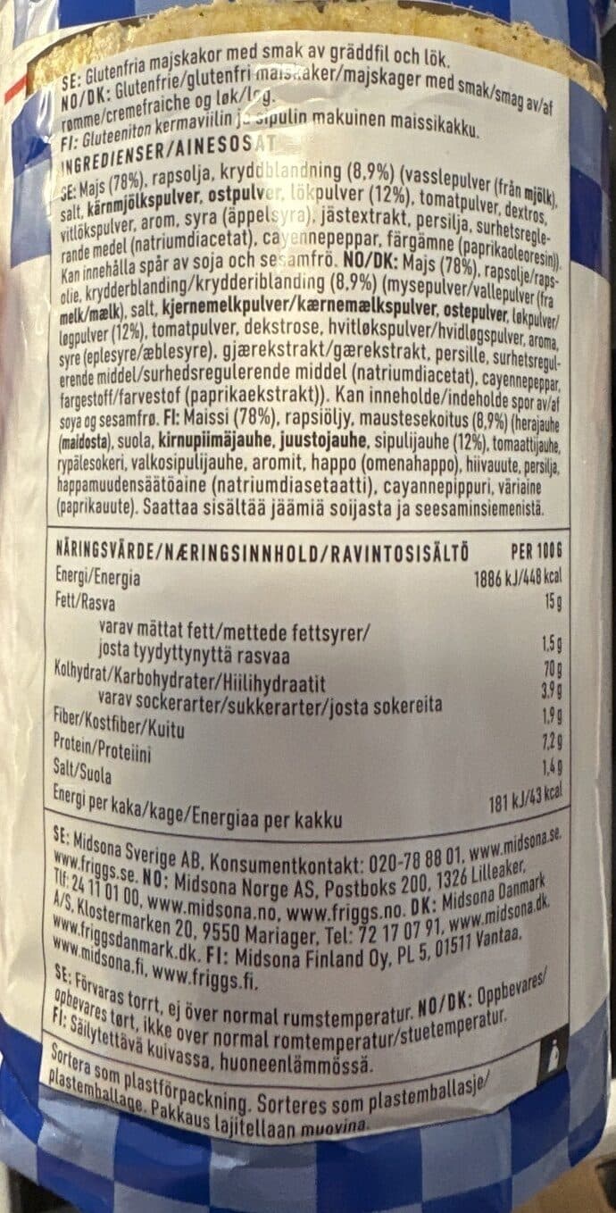 Friggs Sourcream & Onion Maissikakku packshot