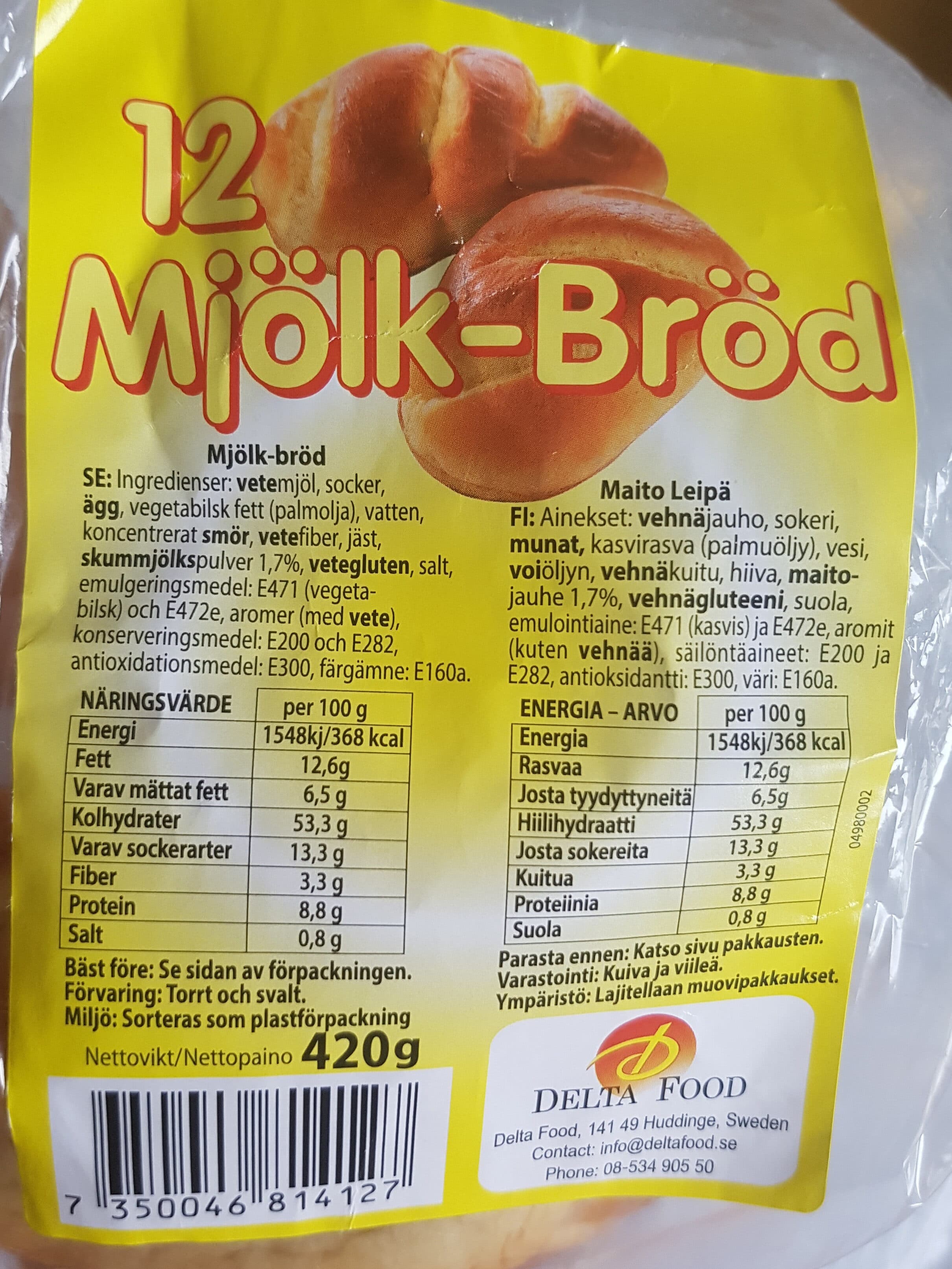 Delta Food Mjölk-Bröd packshot
