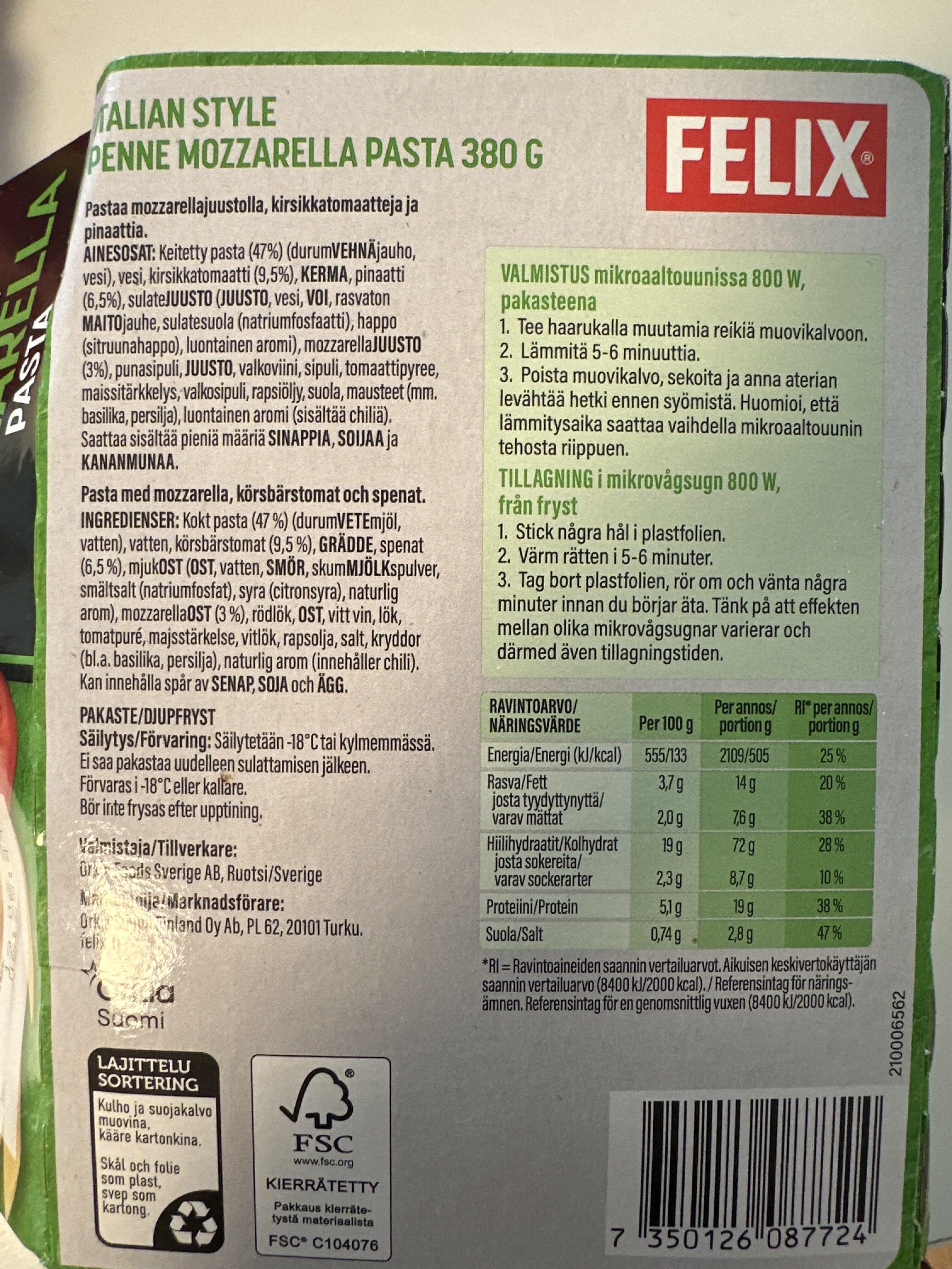 Felix Italian Style Penne Mozzarella Pasta packshot