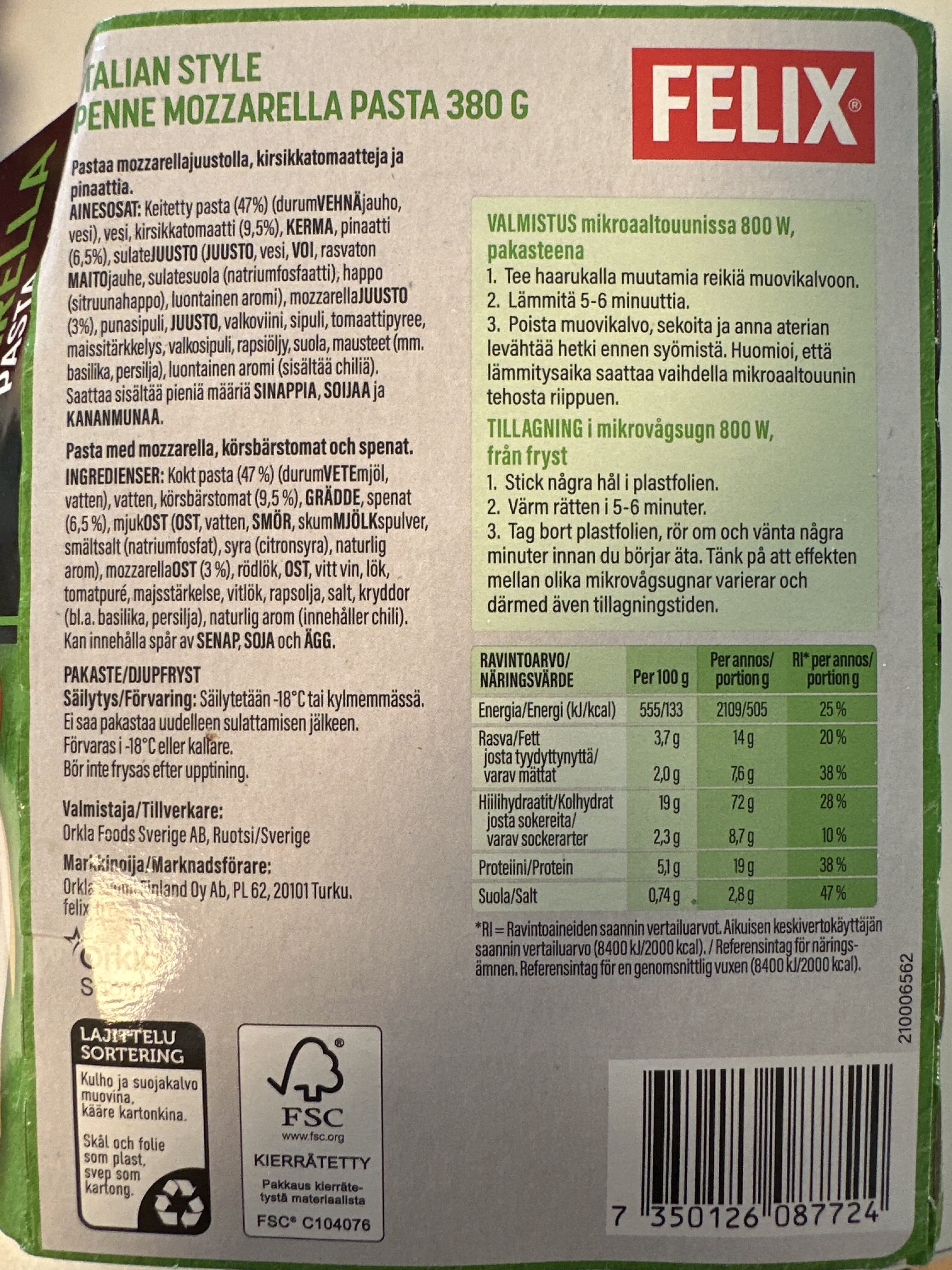 Felix Italian Style Penne Mozzarella Pasta packshot